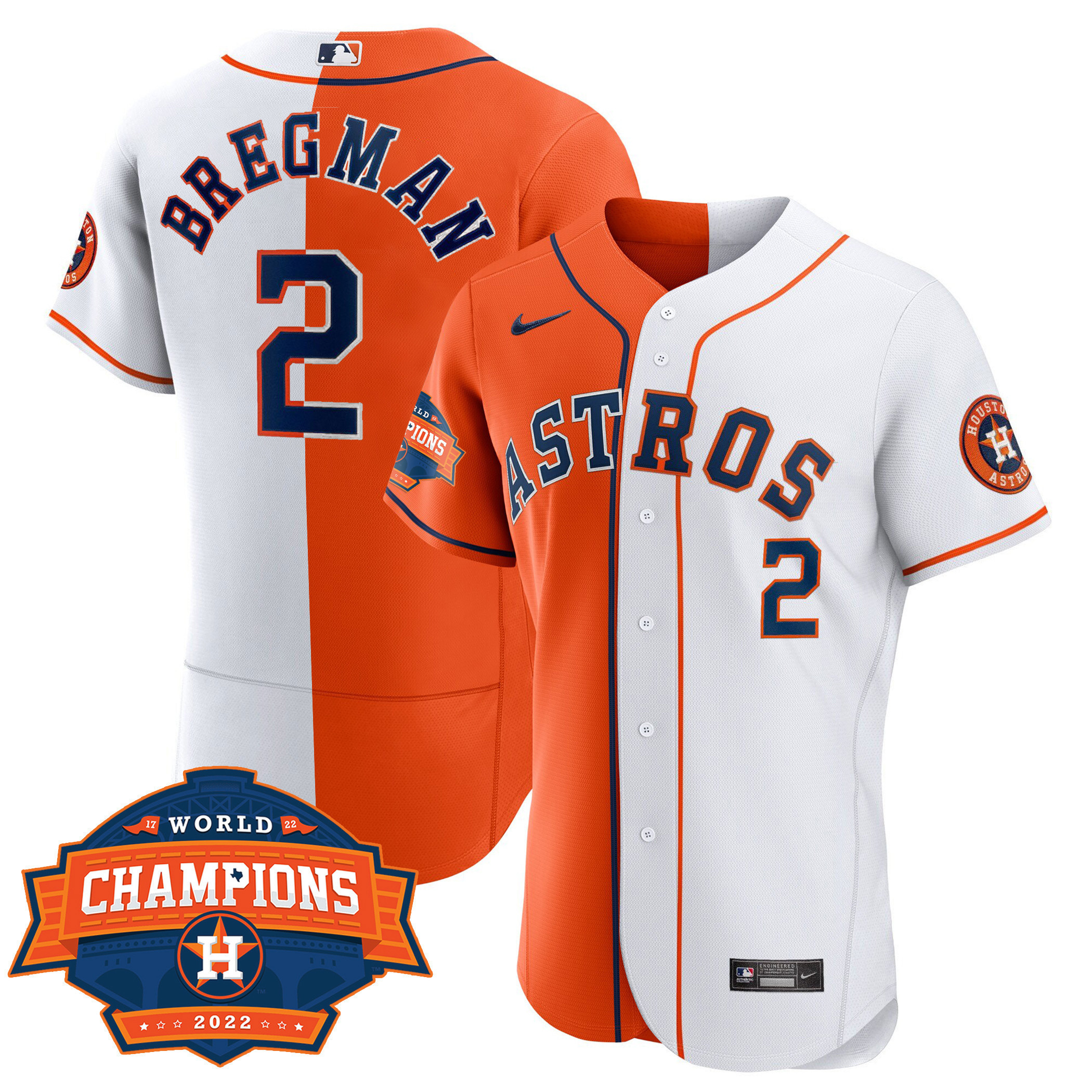 Alex Bregman Men's Houston Astros Flex Base Split Champions Limited Player White Orange Jersey