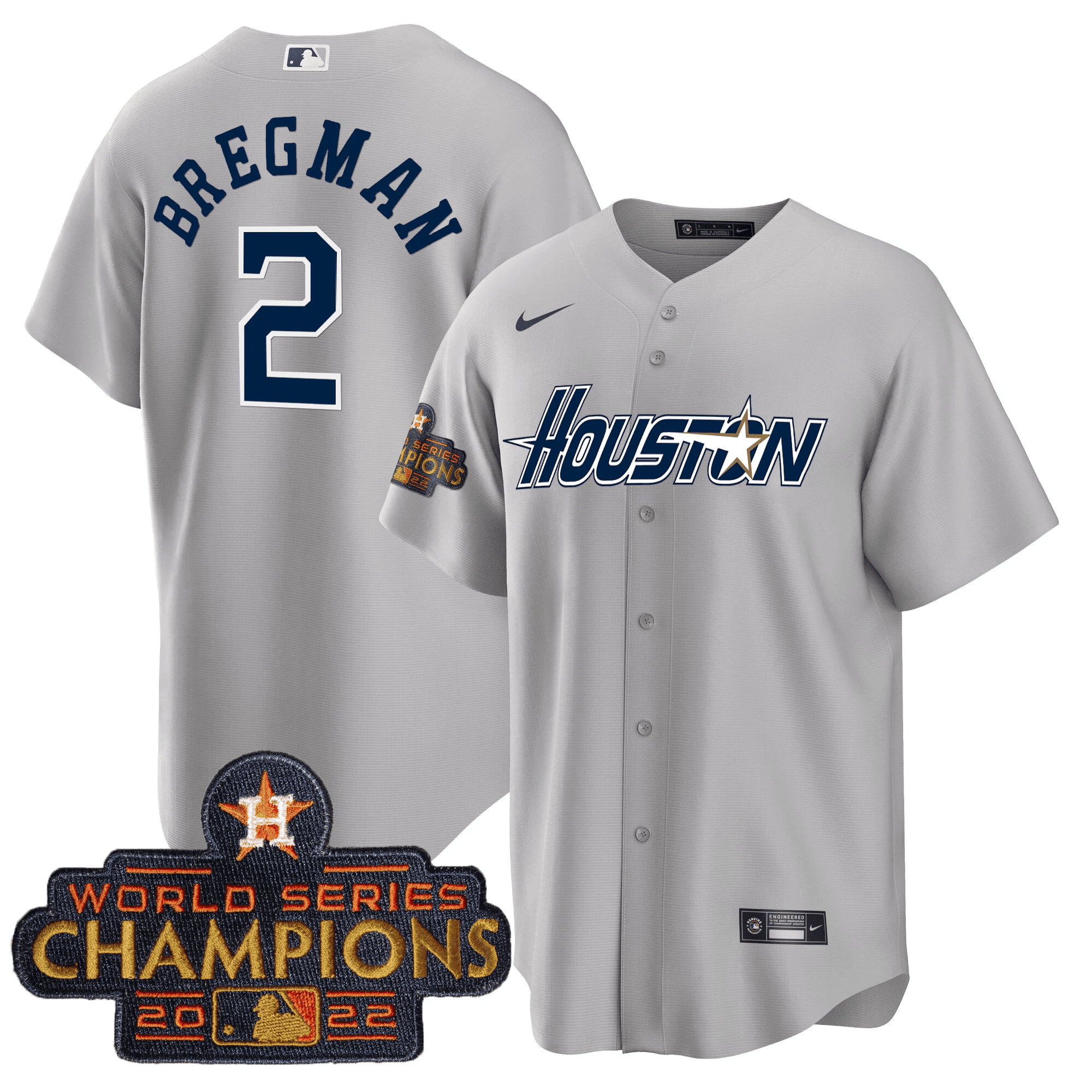 Alex Bregman Men's Houston Astros Gray & Gold Champions Patch Cool Gray Jersey - All Stitched