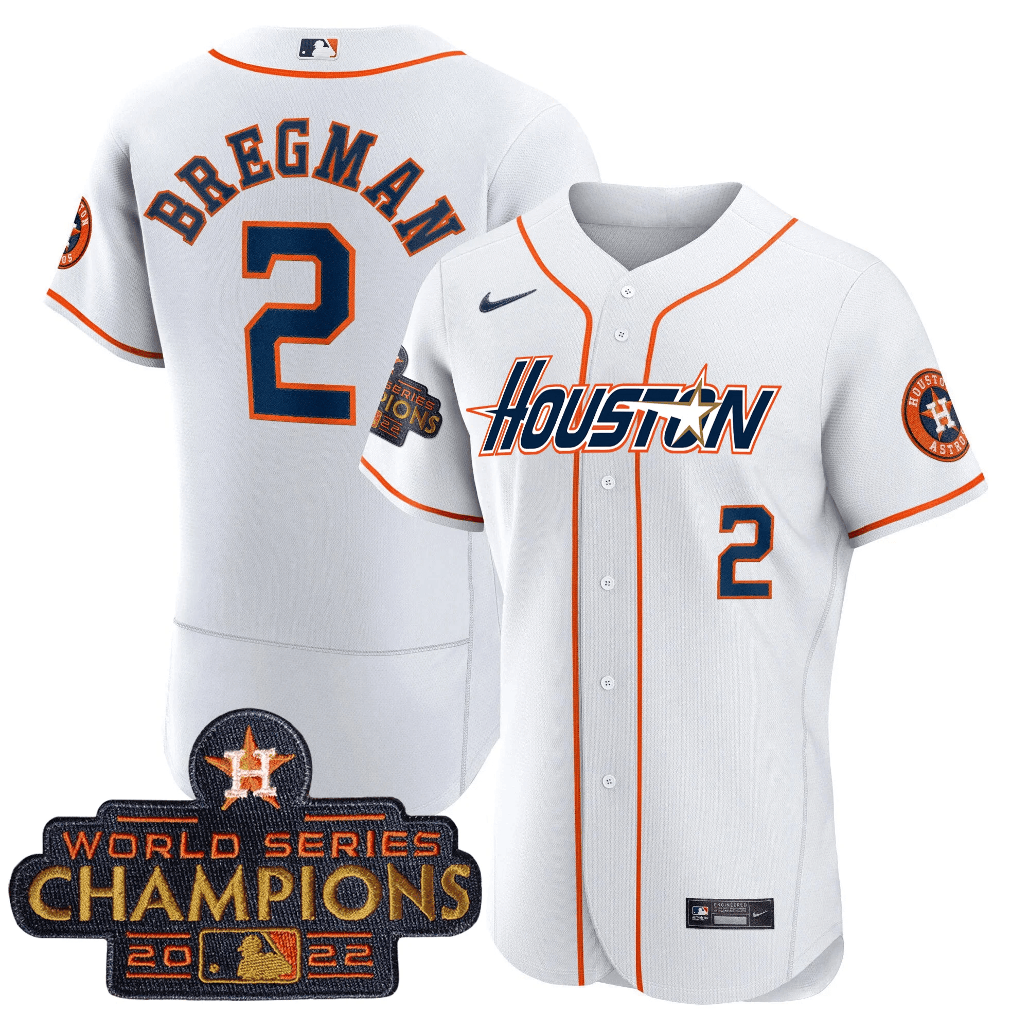 Alex Bregman Men's Houston Astros Gray & Gold Champions Patch Flex Home Jersey - All Stitched