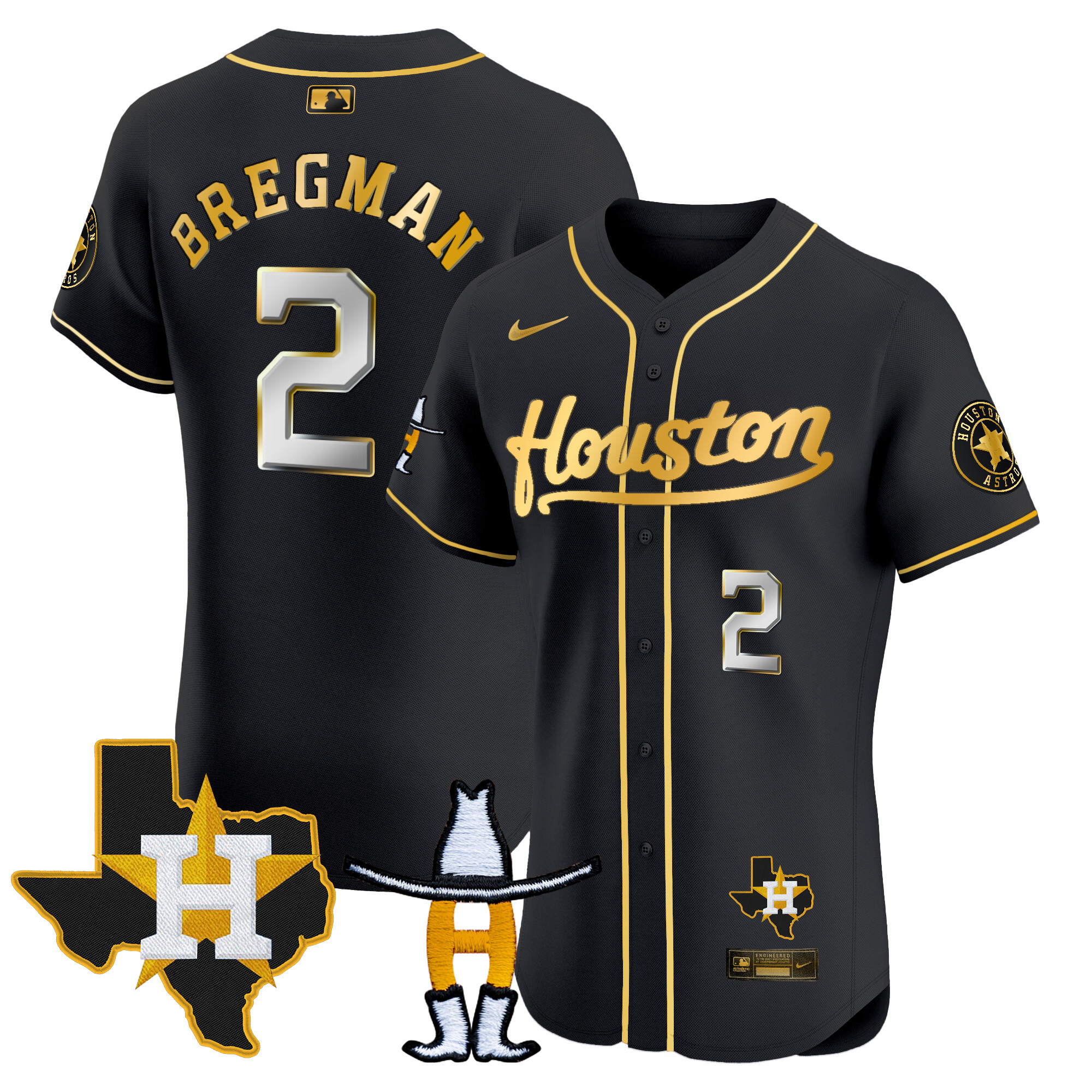 Alex Bregman Men's Houston Astros Houston Rodeo Patch Vapor Premier Elite Black Gold Jersey - All Stitched