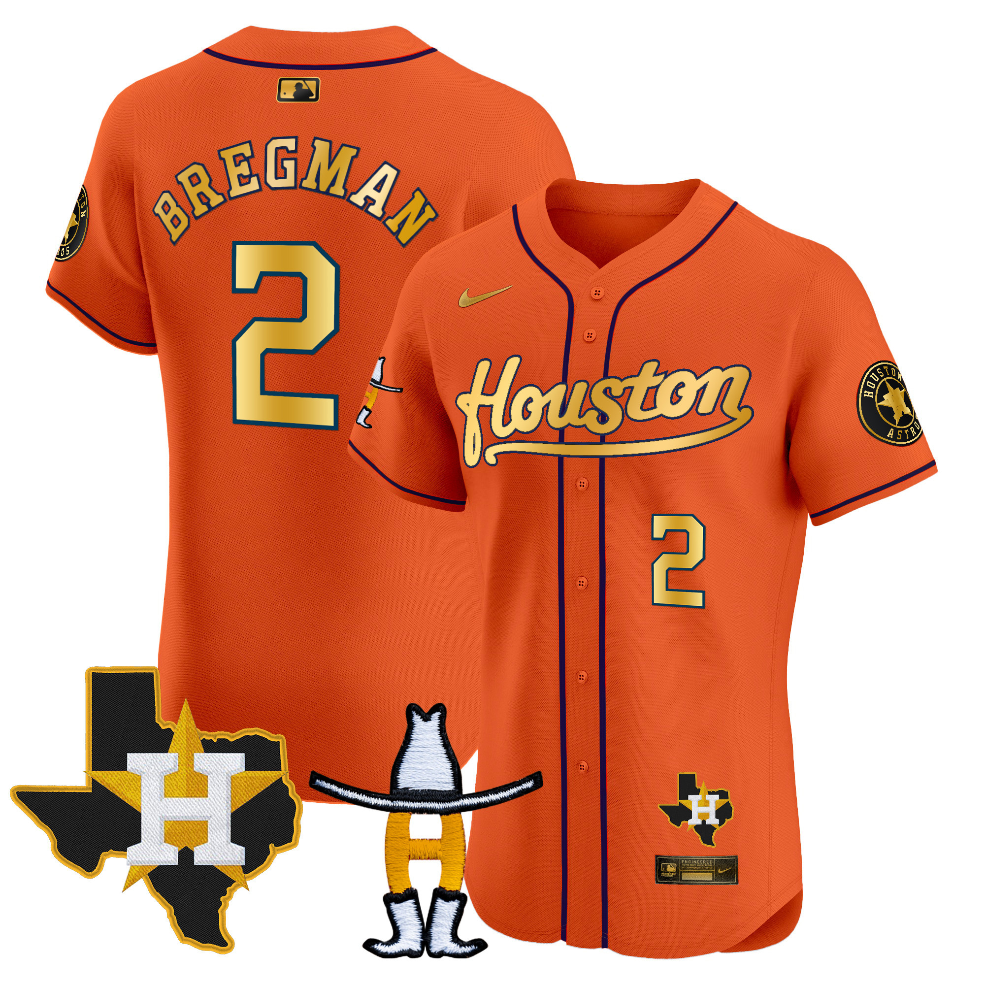 Alex Bregman Men's Houston Astros Houston Rodeo Patch Vapor Premier Elite Orange Gold Jersey - All Stitched