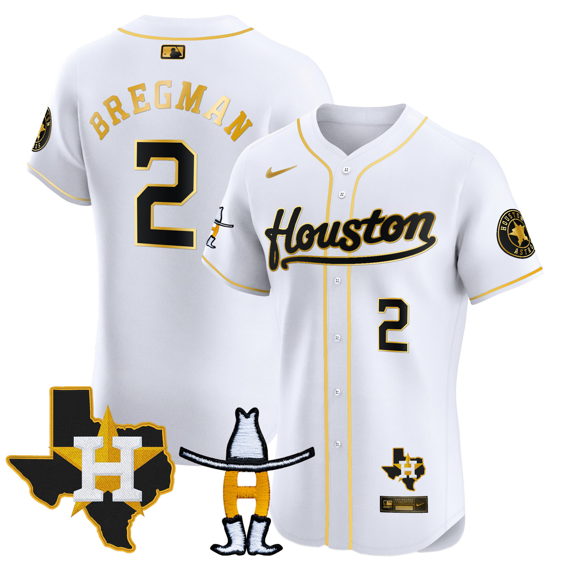 Alex Bregman Men's Houston Astros Houston Rodeo Patch Vapor Premier Elite White Gold Jersey - All Stitched