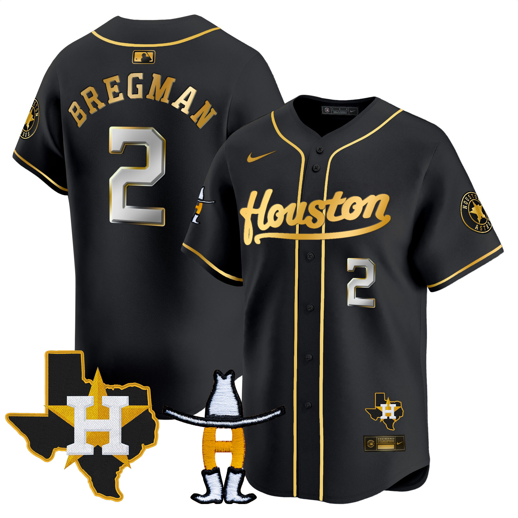 Alex Bregman Men's Houston Astros Houston Rodeo Patch Vapor Premier Limited Black Gold Jersey - All Stitched