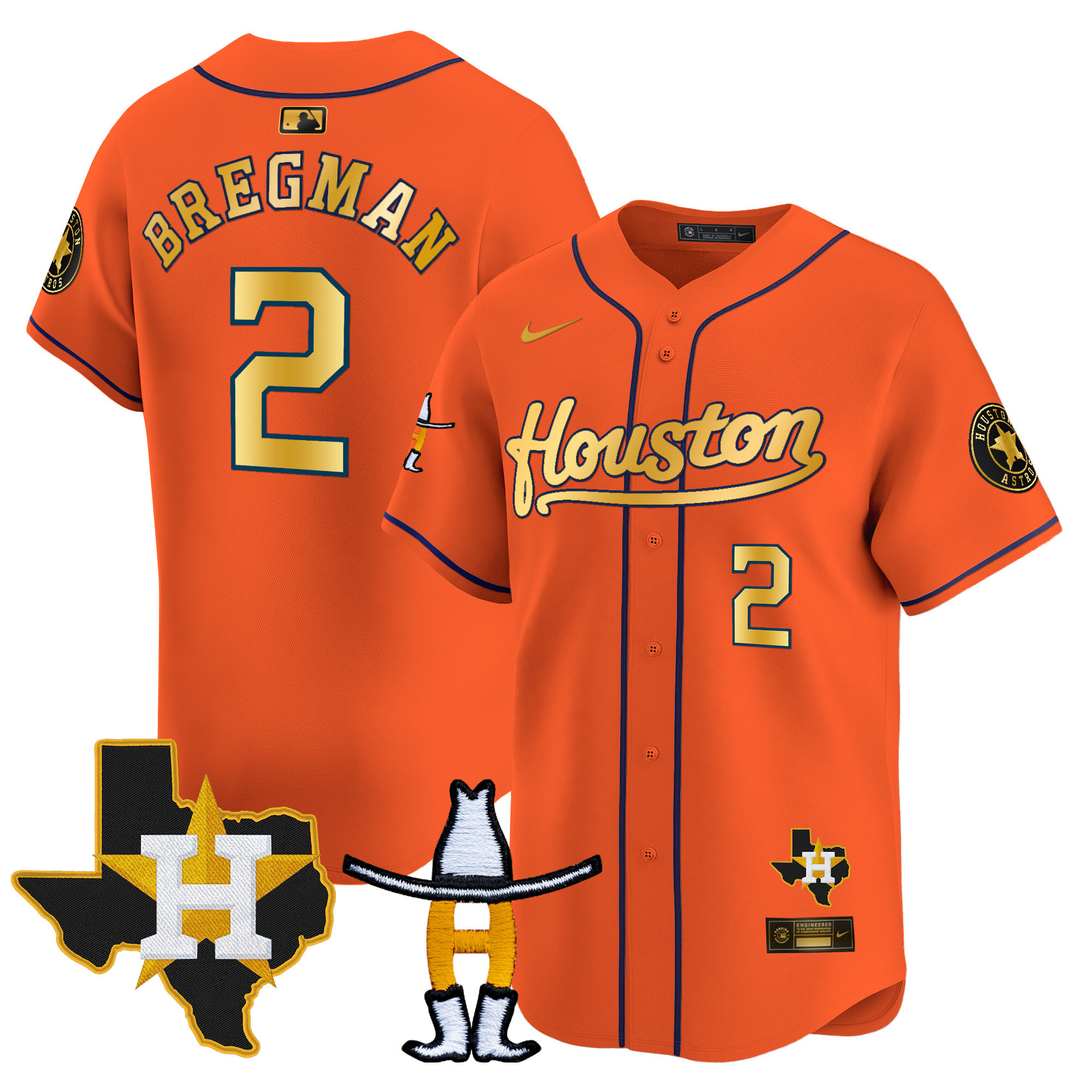 Alex Bregman Men's Houston Astros Houston Rodeo Patch Vapor Premier Limited Orange Gold Jersey - All Stitched