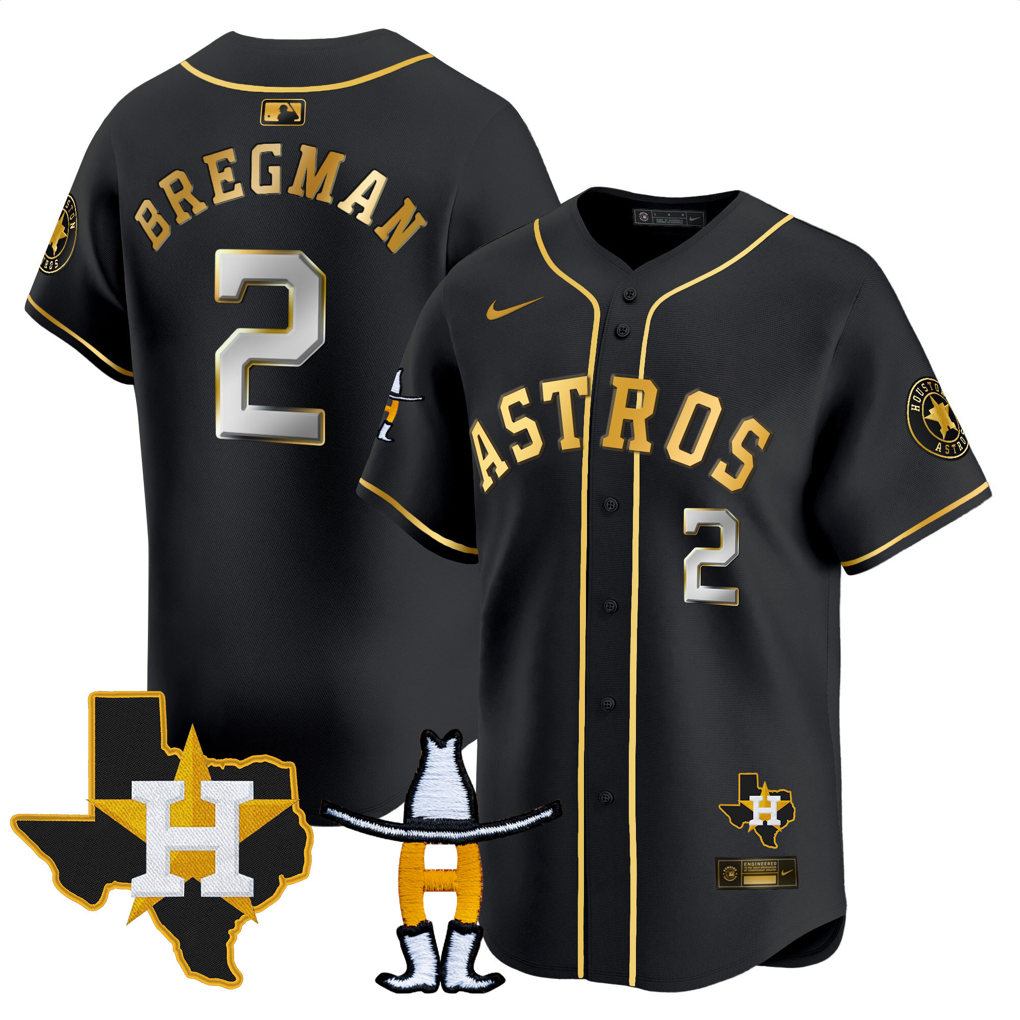 Alex Bregman Men's Houston Astros Houston Rodeo Patch Vapor Premier Limited V2 Black Gold Jersey - All Stitched