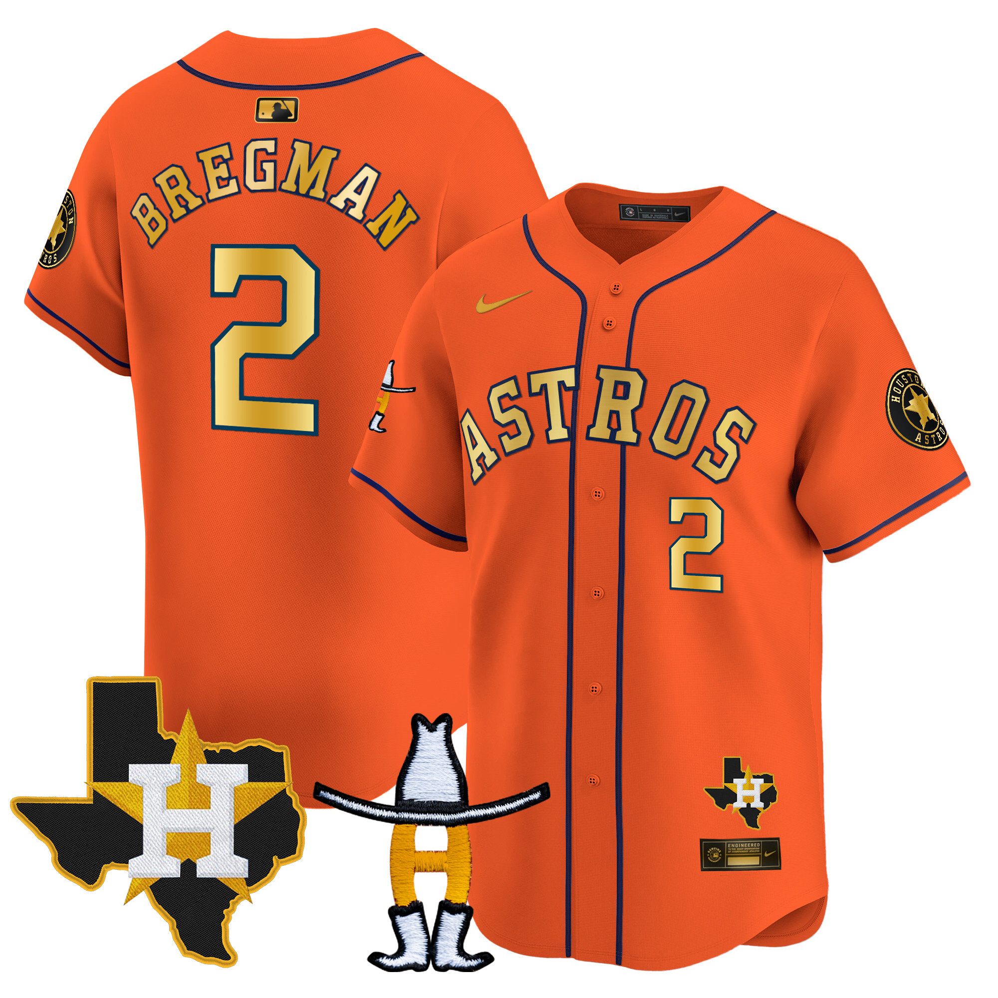 Alex Bregman Men's Houston Astros Houston Rodeo Patch Vapor Premier Limited V2 Orange Gold Jersey - All Stitched