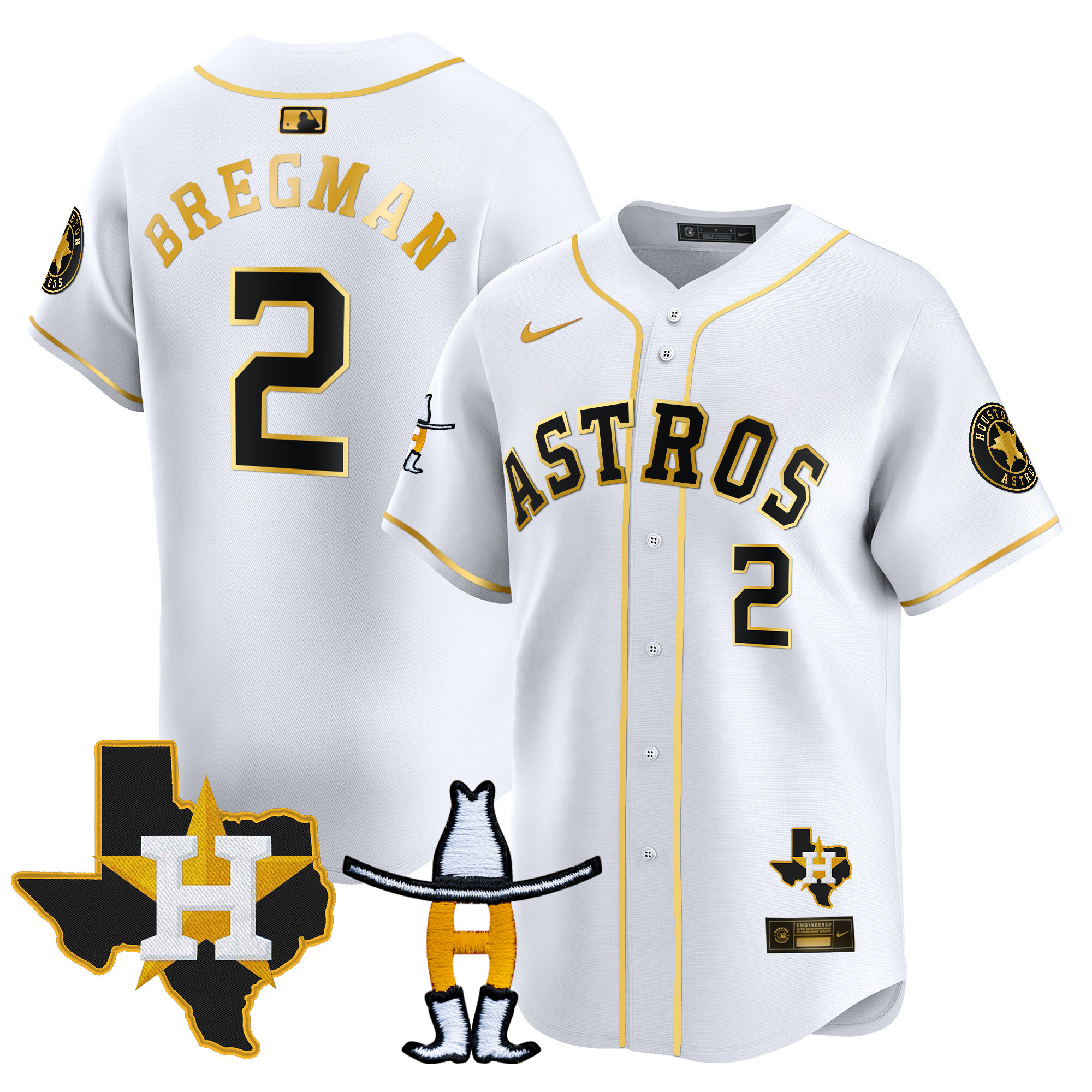 Alex Bregman Men's Houston Astros Houston Rodeo Patch Vapor Premier Limited V2 White Gold Jersey - All Stitched