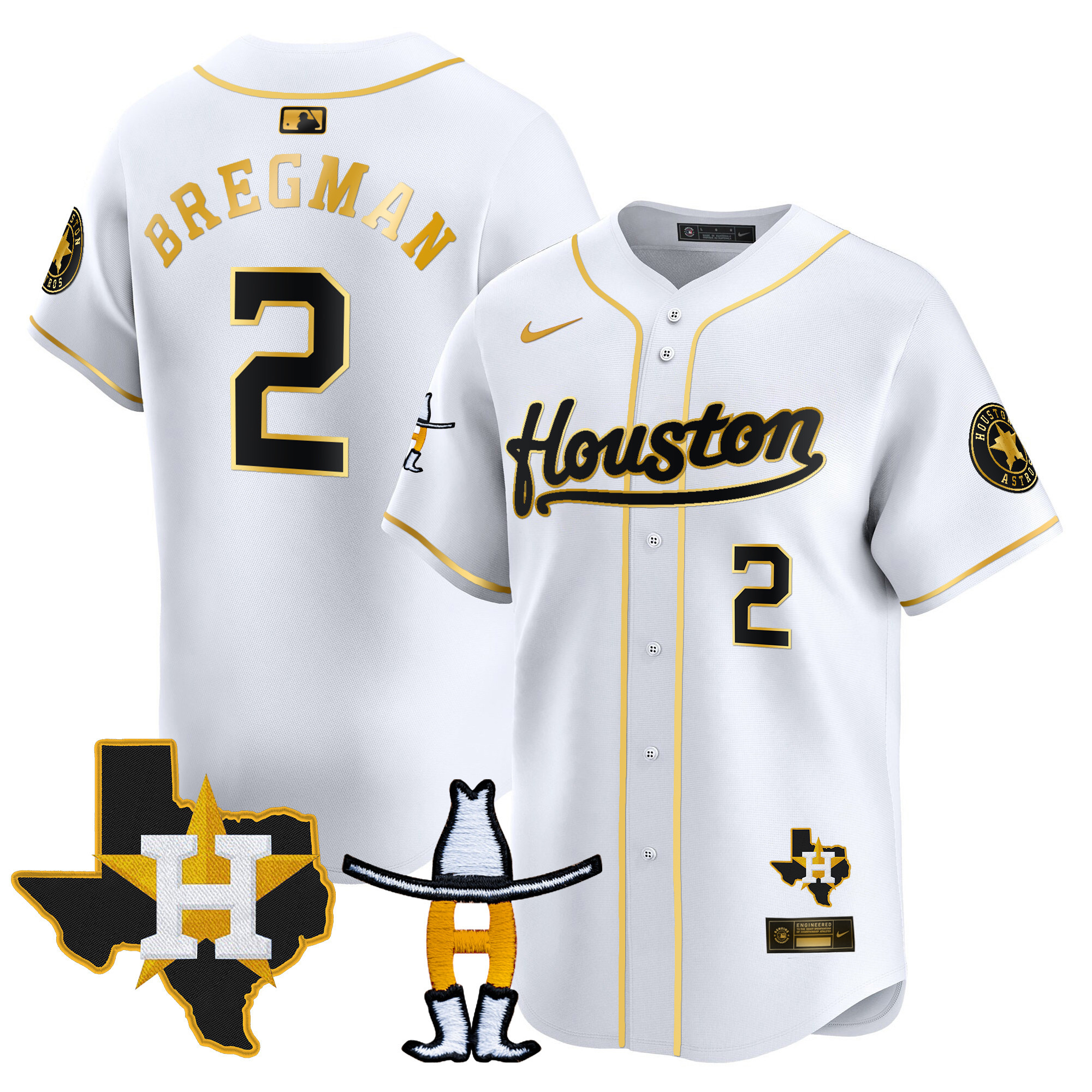Alex Bregman Men's Houston Astros Houston Rodeo Patch Vapor Premier Limited White Gold Jersey - All Stitched