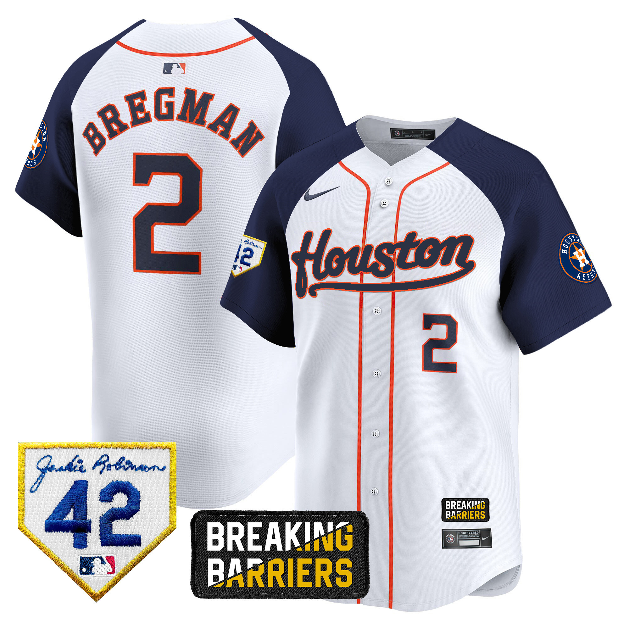 Alex Bregman Men's Houston Astros Jackie Robinson Breaking Barriers Patch Vapor Premier Limited Alternate Jersey - All Stitched