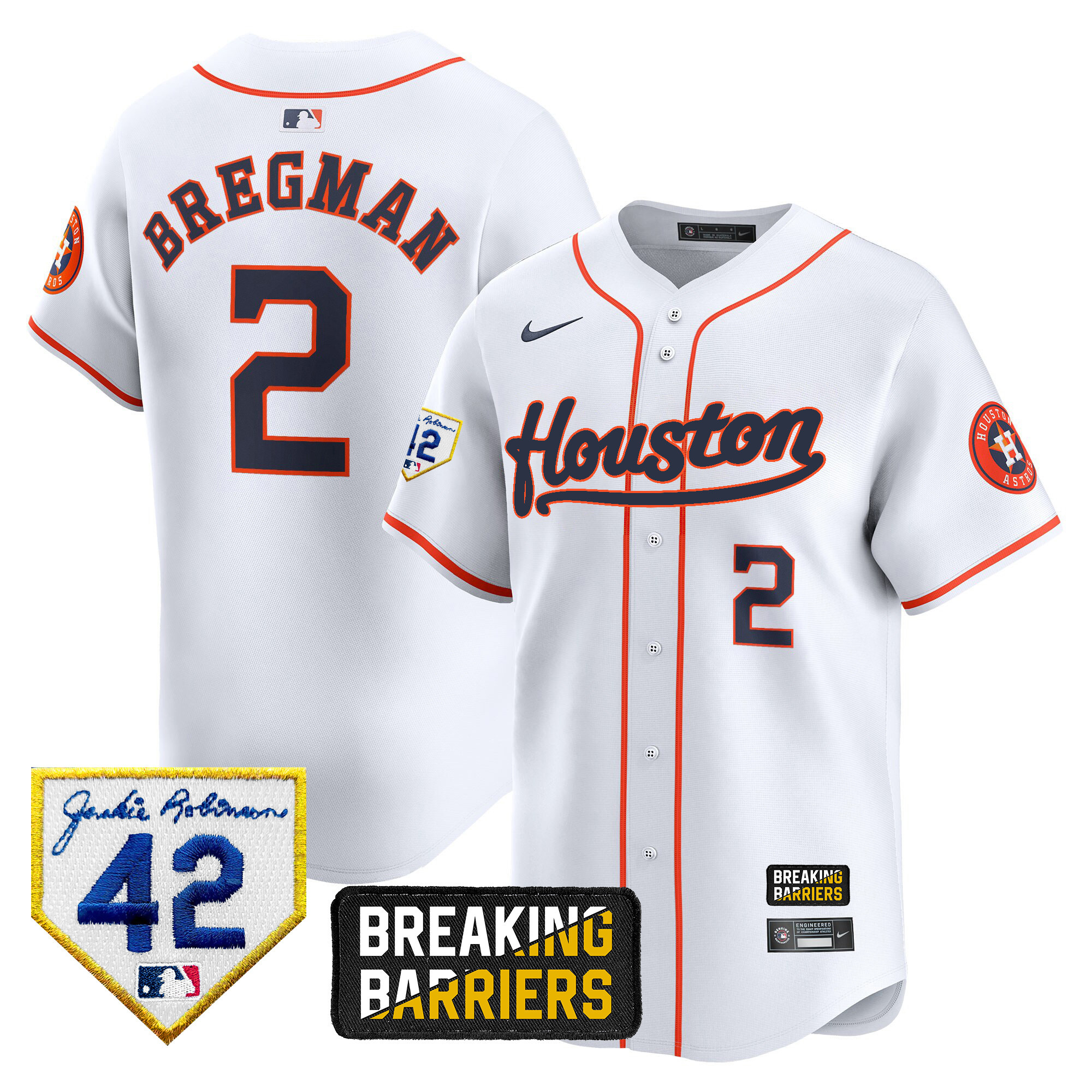 Alex Bregman Men's Houston Astros Jackie Robinson Breaking Barriers Patch Vapor Premier Limited Home Jersey - All Stitched