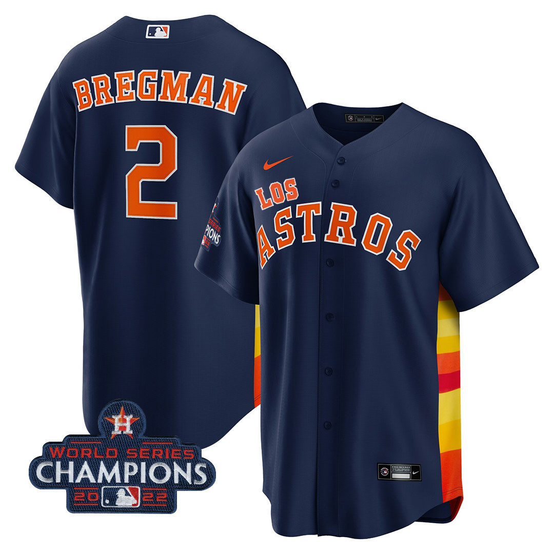 Alex Bregman Men's Houston Astros "Los Houston Astros" Hispanic Heritage Champions Patch Navy Jersey - All Stitched