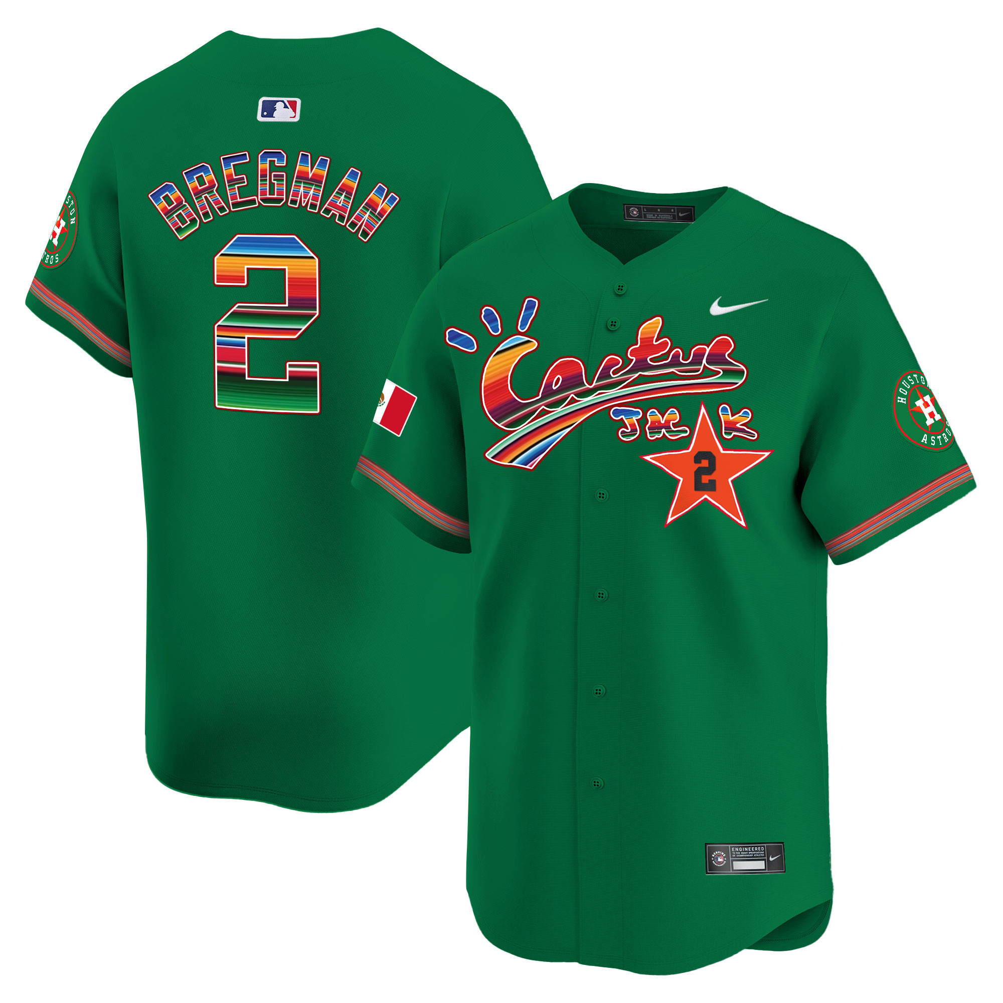 Alex Bregman Men's Houston Astros Mexico Cactus Jack Vapor Premier Limited Green Jersey - All Stitched