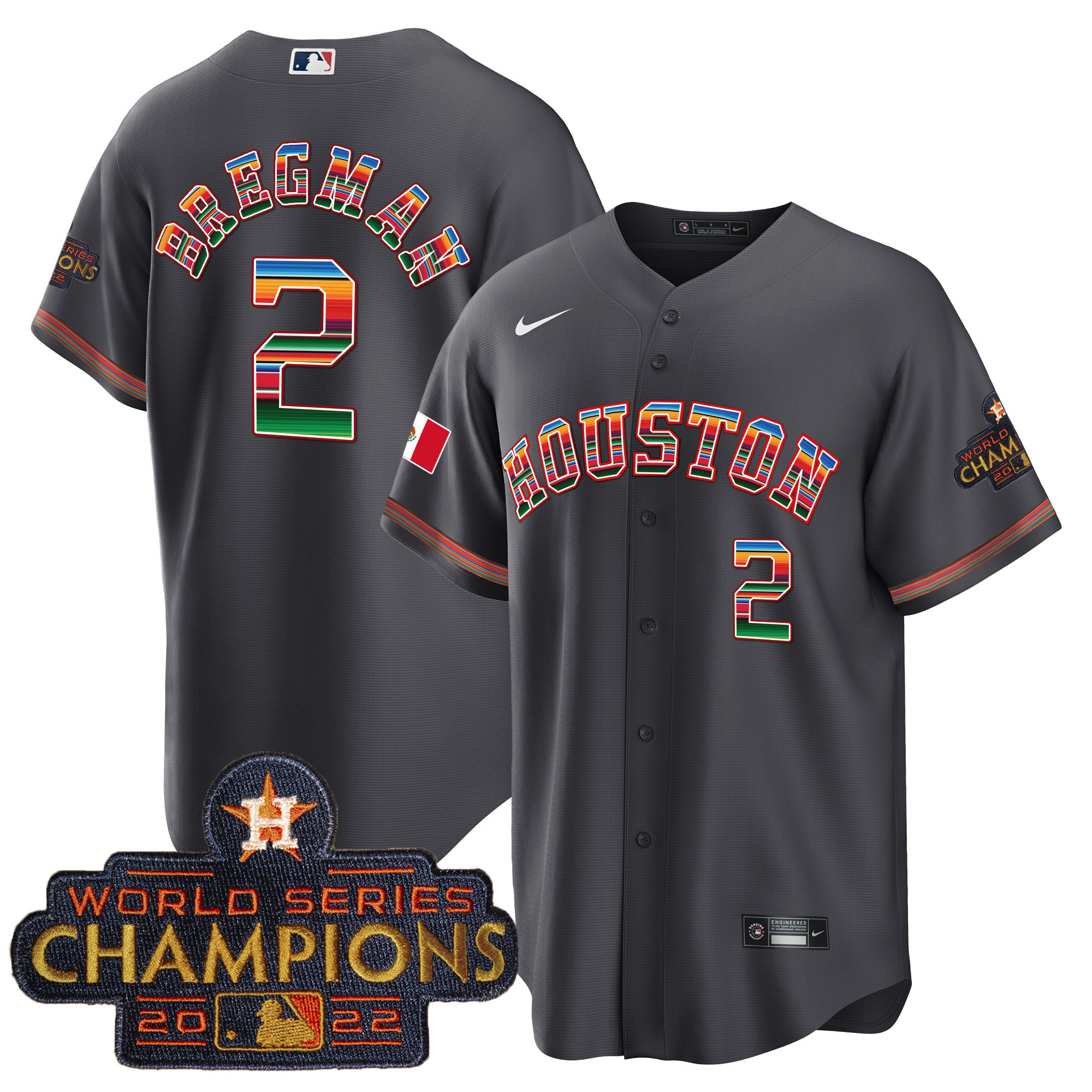 Alex Bregman Men's Houston Astros Mexico Cool Base Limited V2 Charcoal Jersey - All Stitched