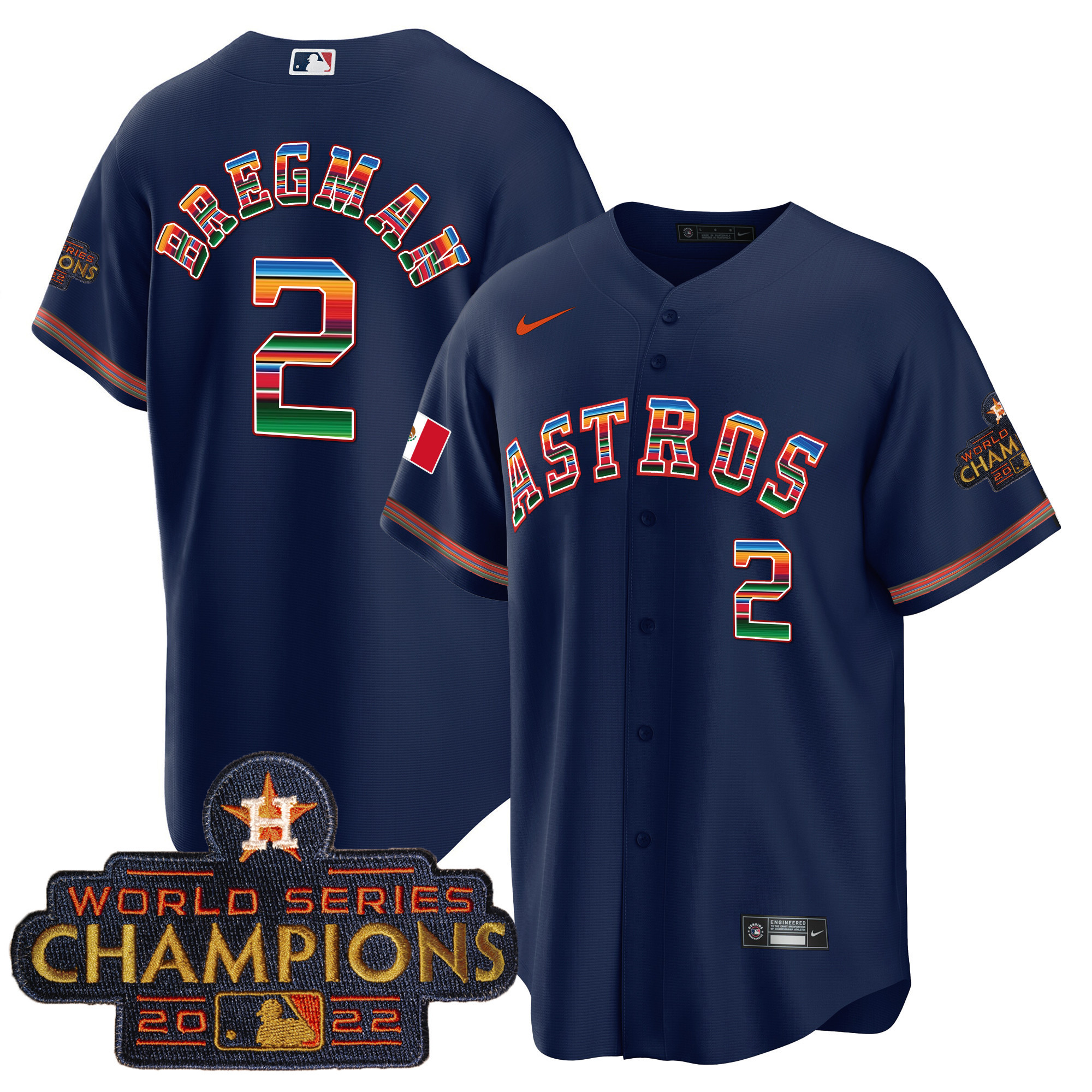 Alex Bregman Men's Houston Astros Mexico Cool Base Limited V2 Navy Jersey - All Stitched