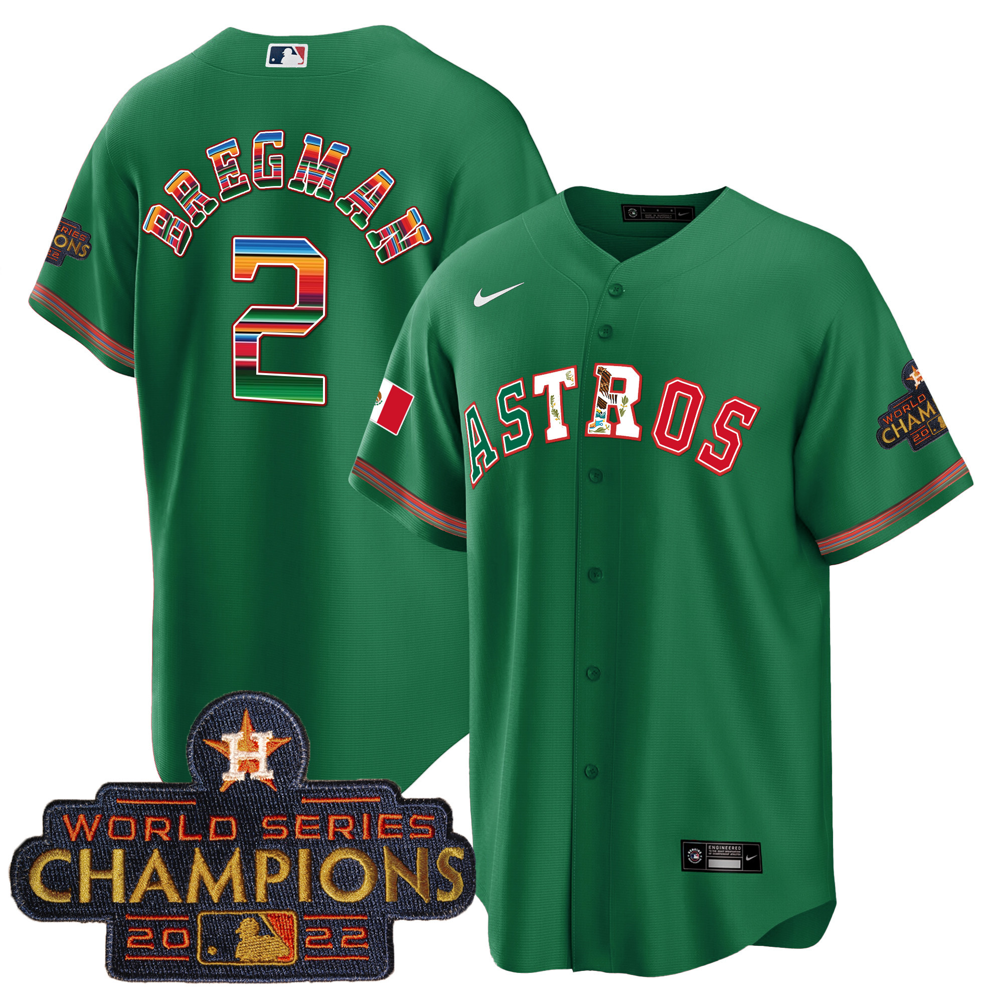 Alex Bregman Men's Houston Astros Mexico Cool Base Limited V3 Green Jersey - All Stitched