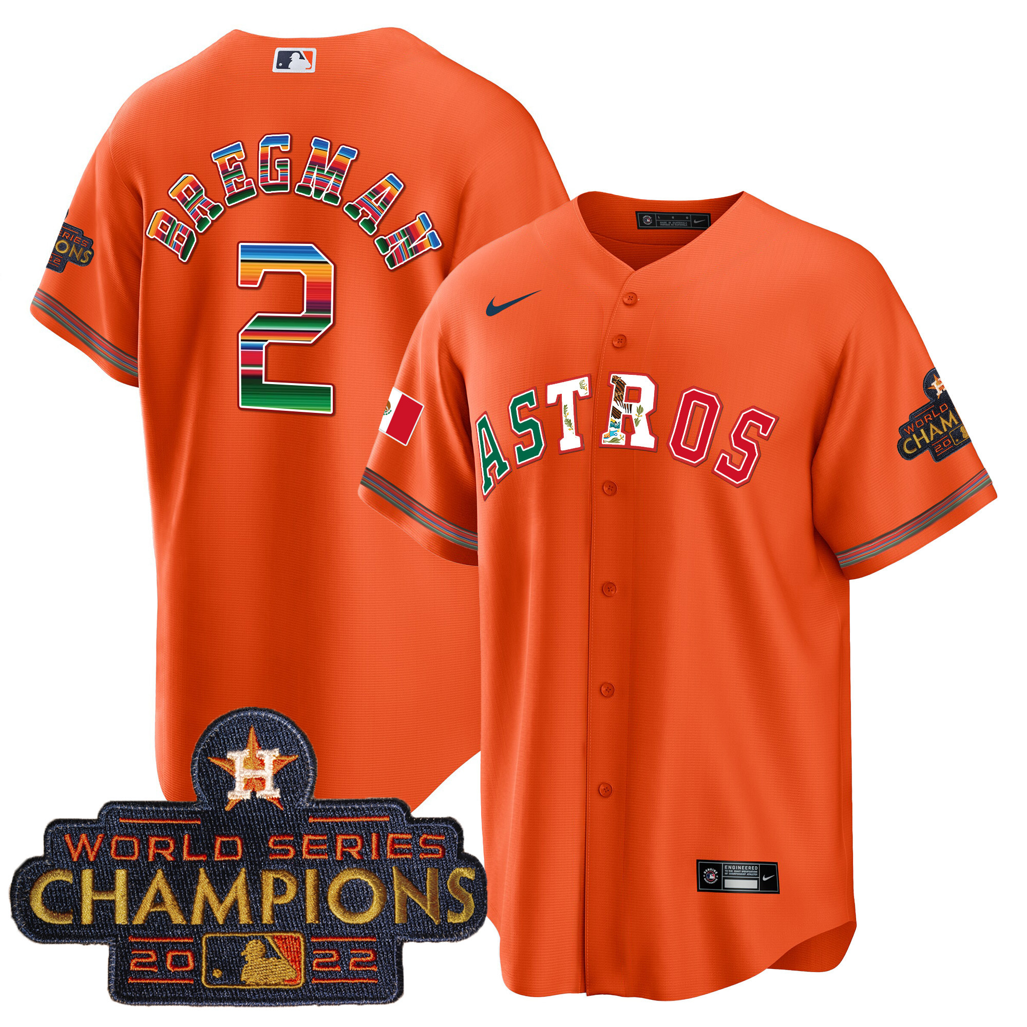 Alex Bregman Men's Houston Astros Mexico Cool Base Limited V3 Orange Jersey - All Stitched