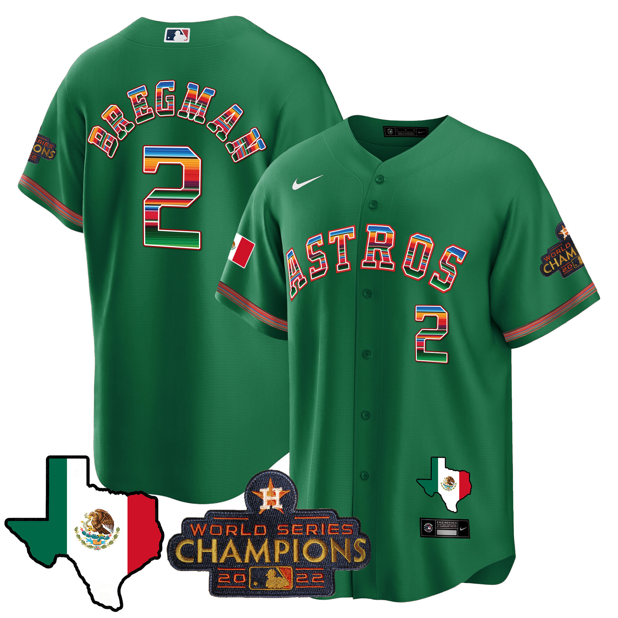 Alex Bregman Men's Houston Astros Mexico Texas Map Cool Base Green Jersey - All Stitched