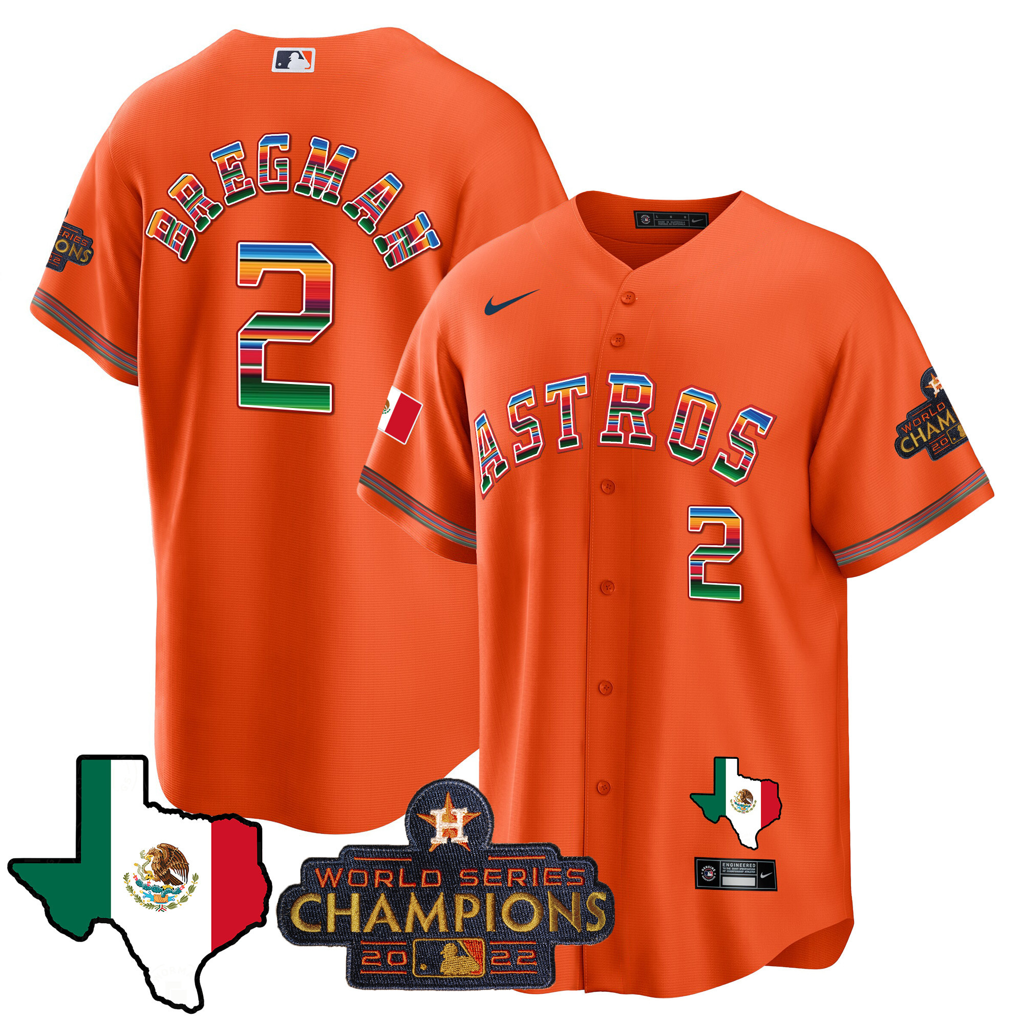 Alex Bregman Men's Houston Astros Mexico Texas Map Cool Base Orange Jersey - All Stitched