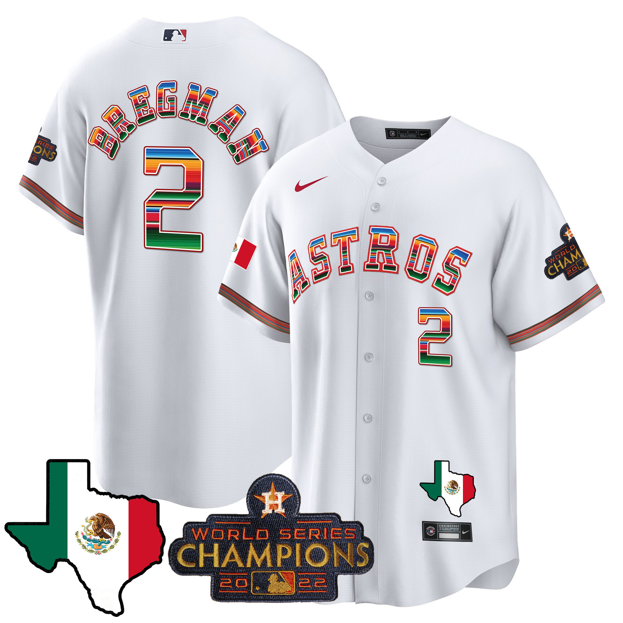 Alex Bregman Men's Houston Astros Mexico Texas Map Cool Base White Jersey - All Stitched