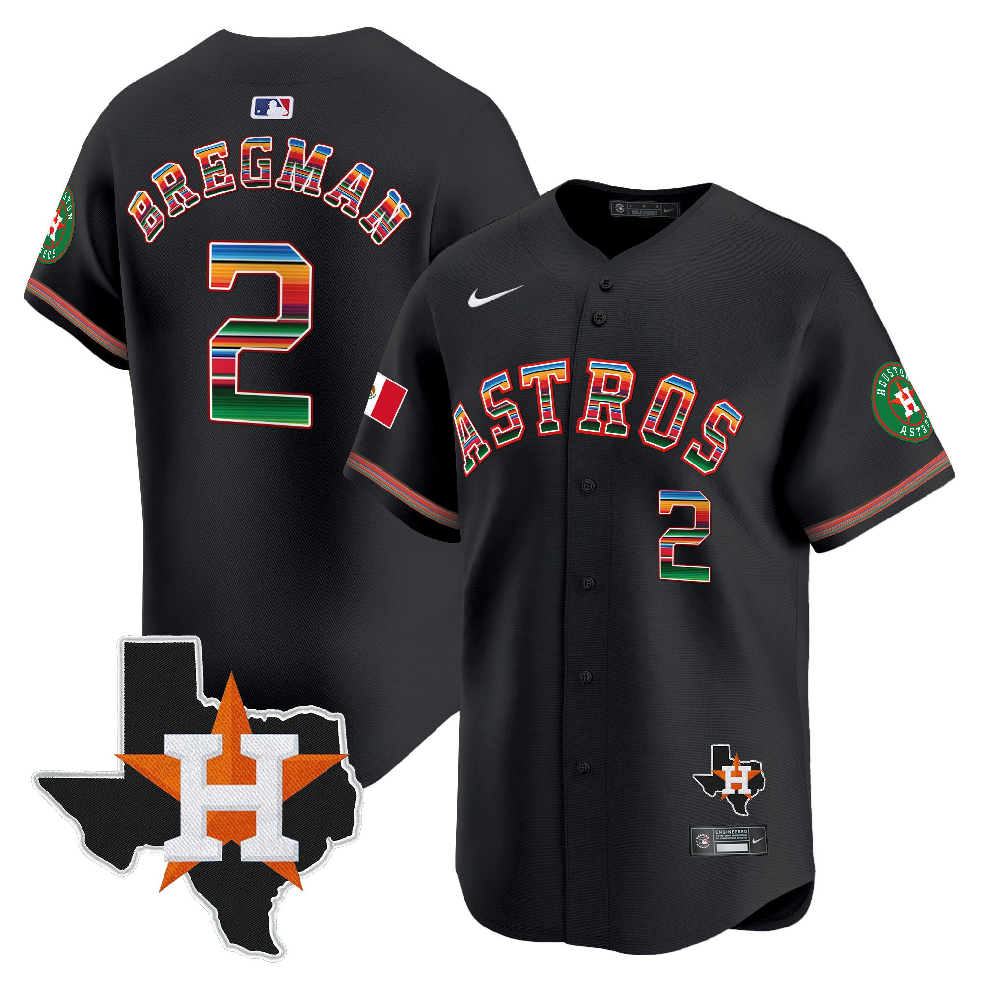 Alex Bregman Men's Houston Astros Mexico Texas Patch Vapor Premier Limited Black Jersey - All Stitched