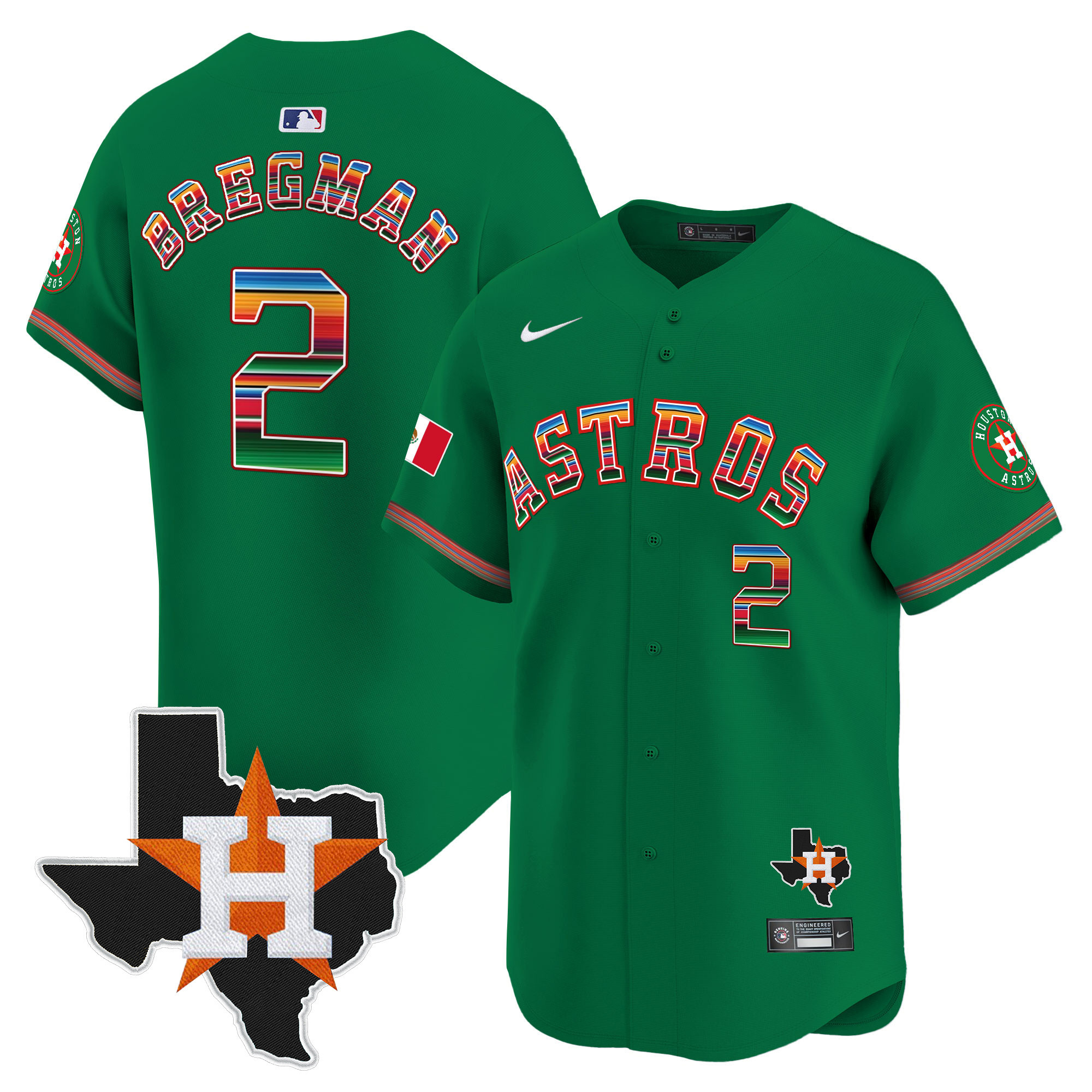 Alex Bregman Men's Houston Astros Mexico Texas Patch Vapor Premier Limited Green Jersey - All Stitched