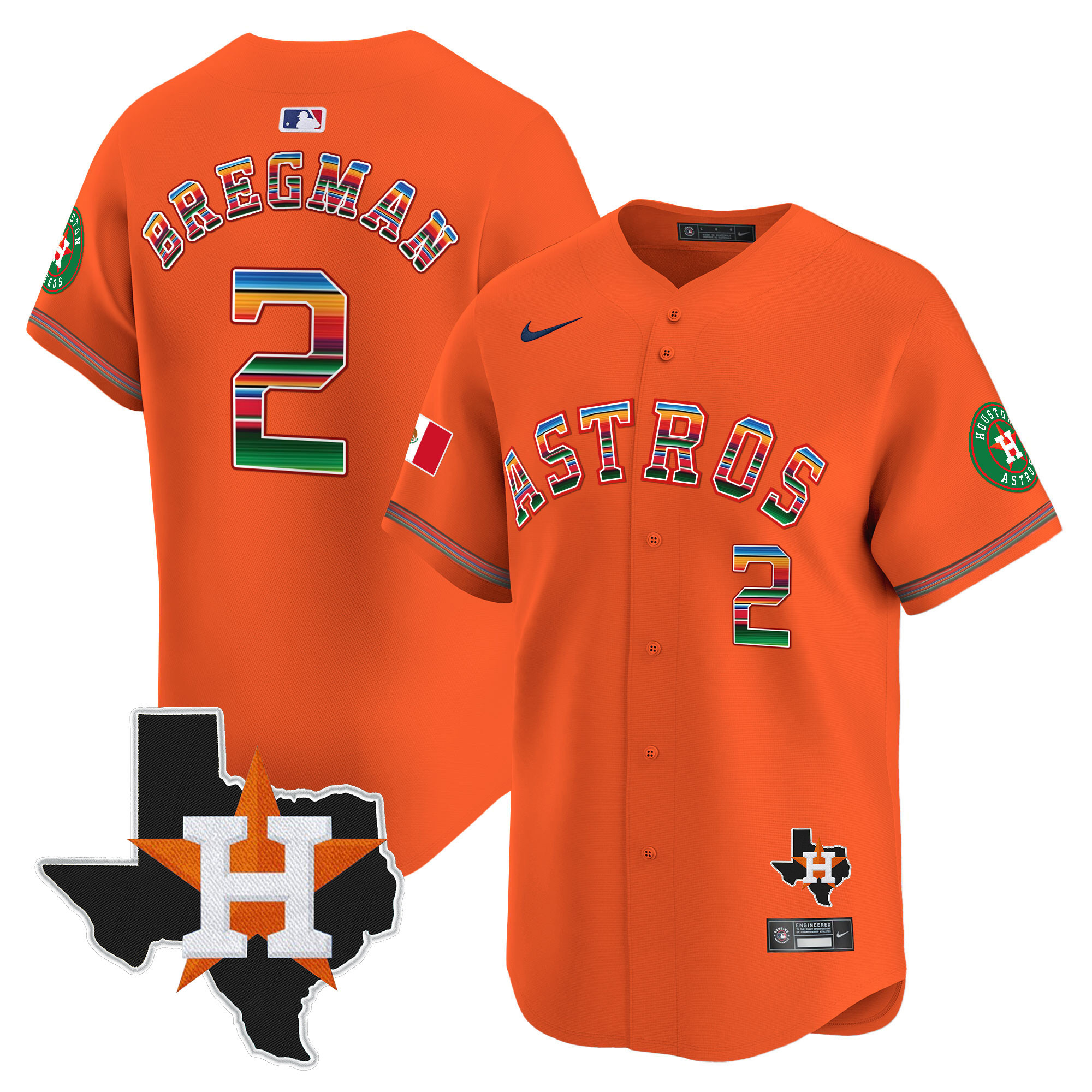 Alex Bregman Men's Houston Astros Mexico Texas Patch Vapor Premier Limited Orange Jersey - All Stitched