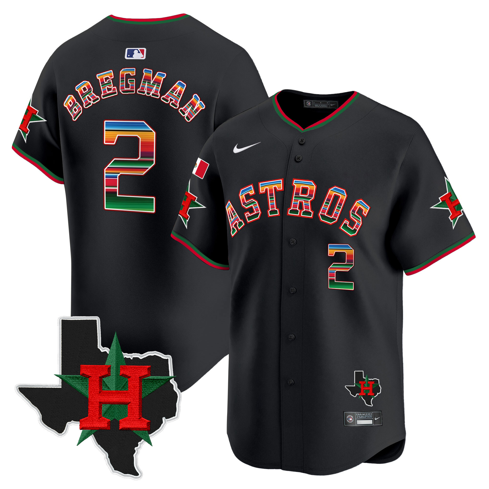 Alex Bregman Men's Houston Astros Mexico Texas Patch Vapor Premier Limited V2 Black Jersey - All Stitched