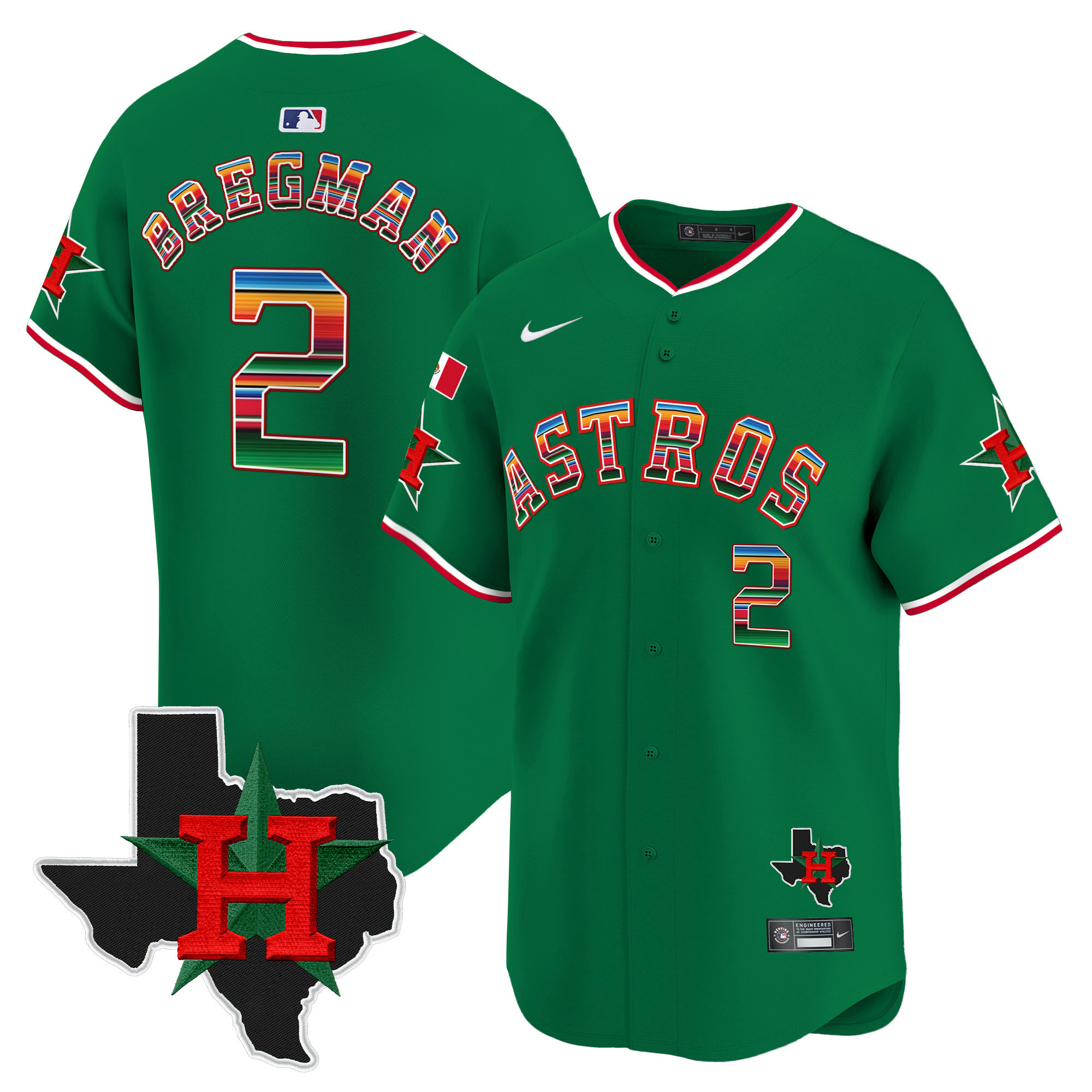 Alex Bregman Men's Houston Astros Mexico Texas Patch Vapor Premier Limited V2 Green Jersey - All Stitched