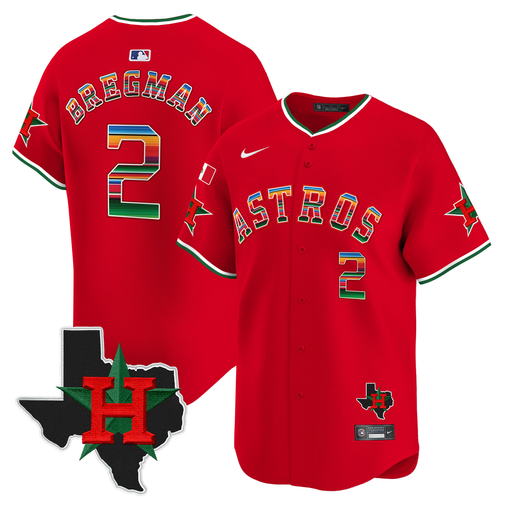 Alex Bregman Men's Houston Astros Mexico Texas Patch Vapor Premier Limited V2 Red Jersey - All Stitched