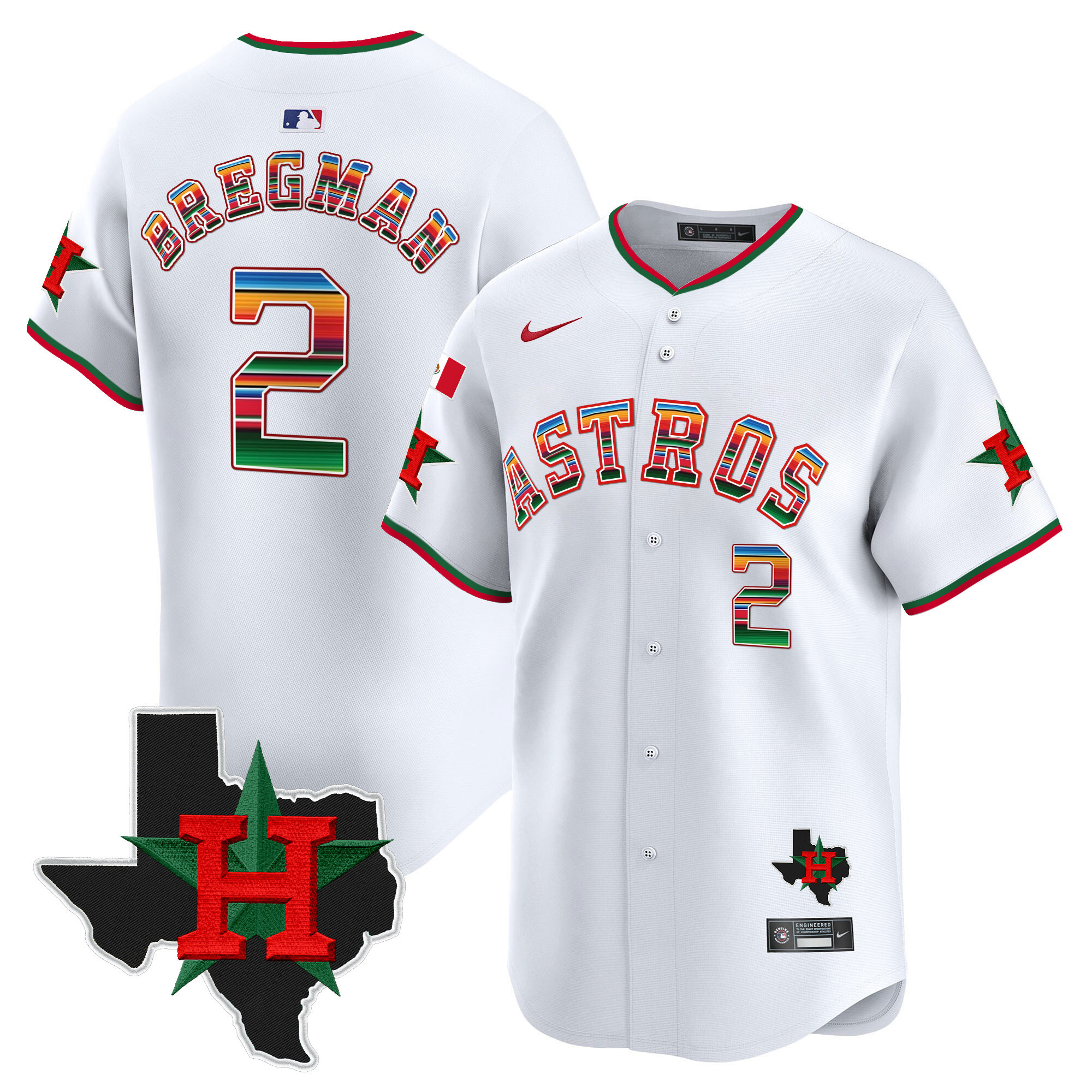 Alex Bregman Men's Houston Astros Mexico Texas Patch Vapor Premier Limited V2 White Jersey - All Stitched