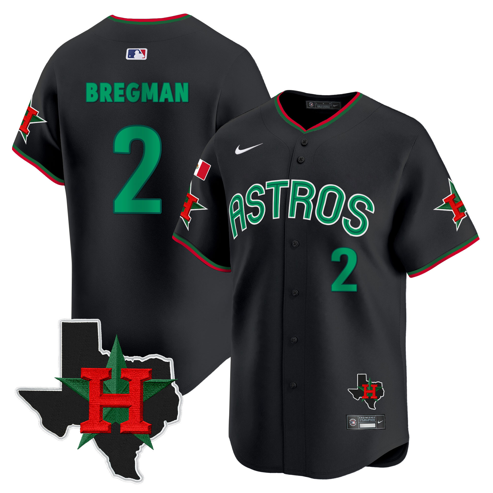 Alex Bregman Men's Houston Astros Mexico Texas Patch Vapor Premier Limited V3 Black Jersey - All Stitched