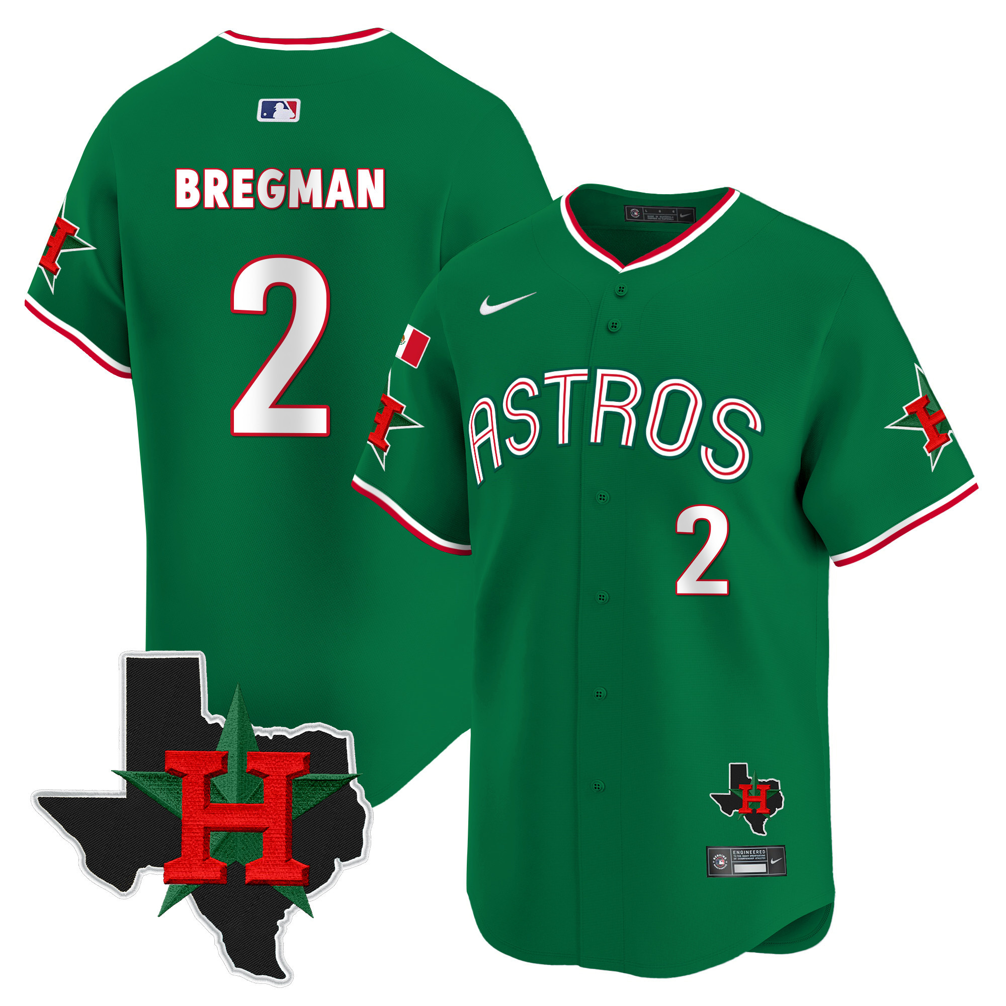 Alex Bregman Men's Houston Astros Mexico Texas Patch Vapor Premier Limited V3 Green Jersey - All Stitched
