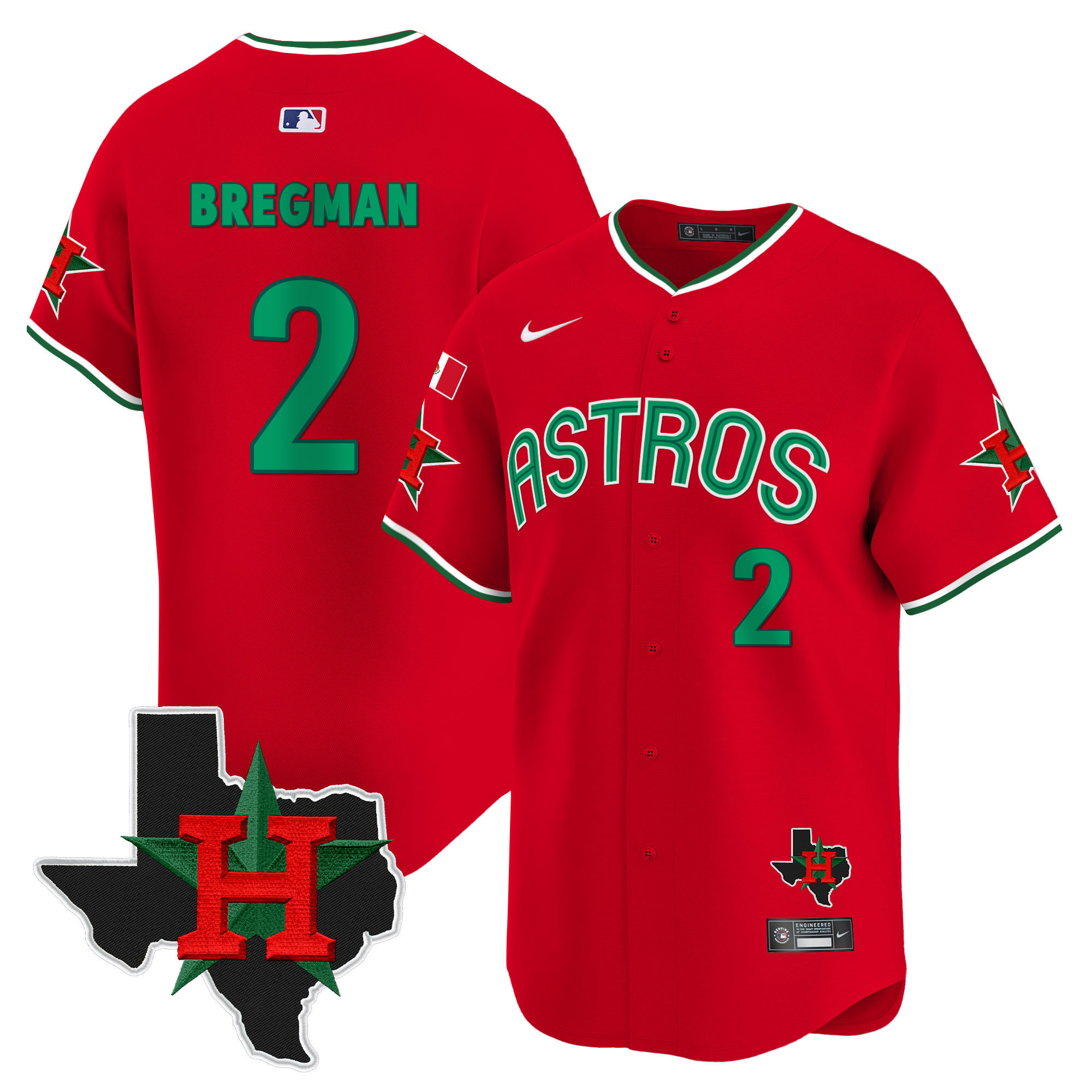 Alex Bregman Men's Houston Astros Mexico Texas Patch Vapor Premier Limited V3 Red Jersey - All Stitched