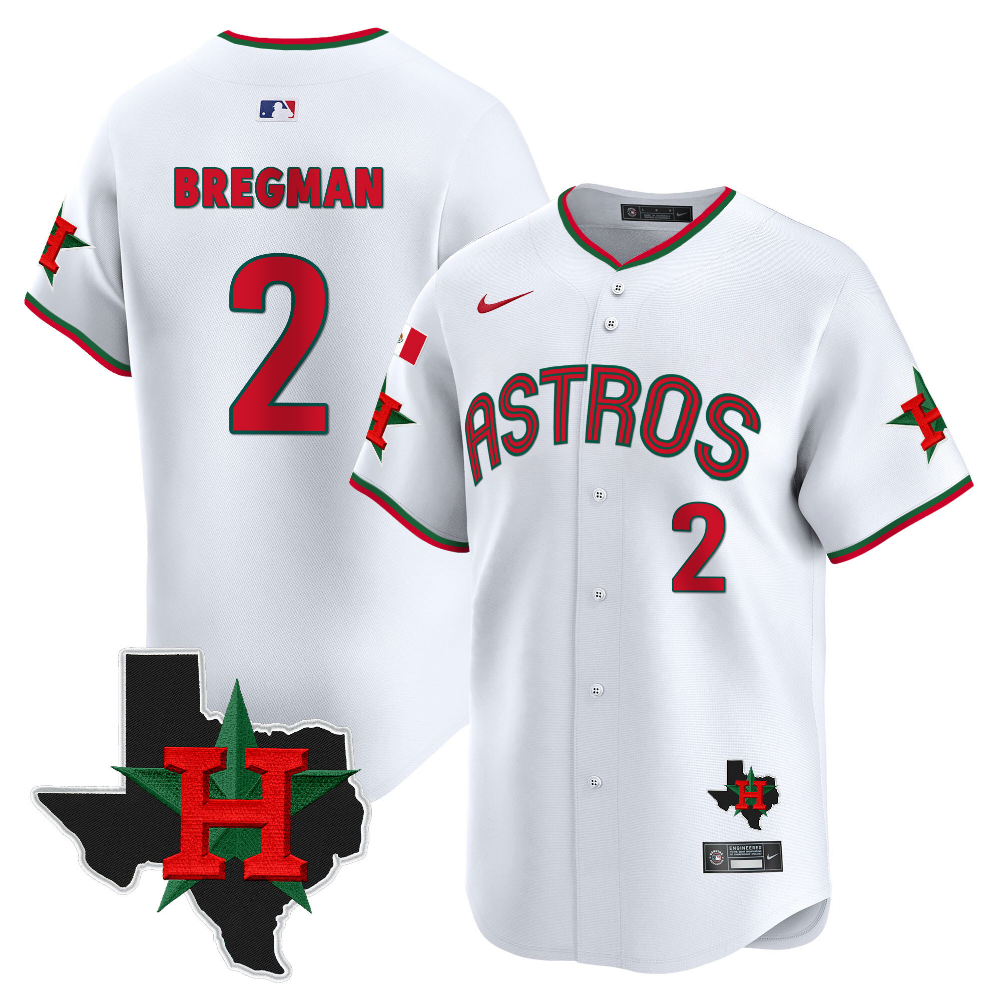 Alex Bregman Men's Houston Astros Mexico Texas Patch Vapor Premier Limited V3 White Jersey - All Stitched