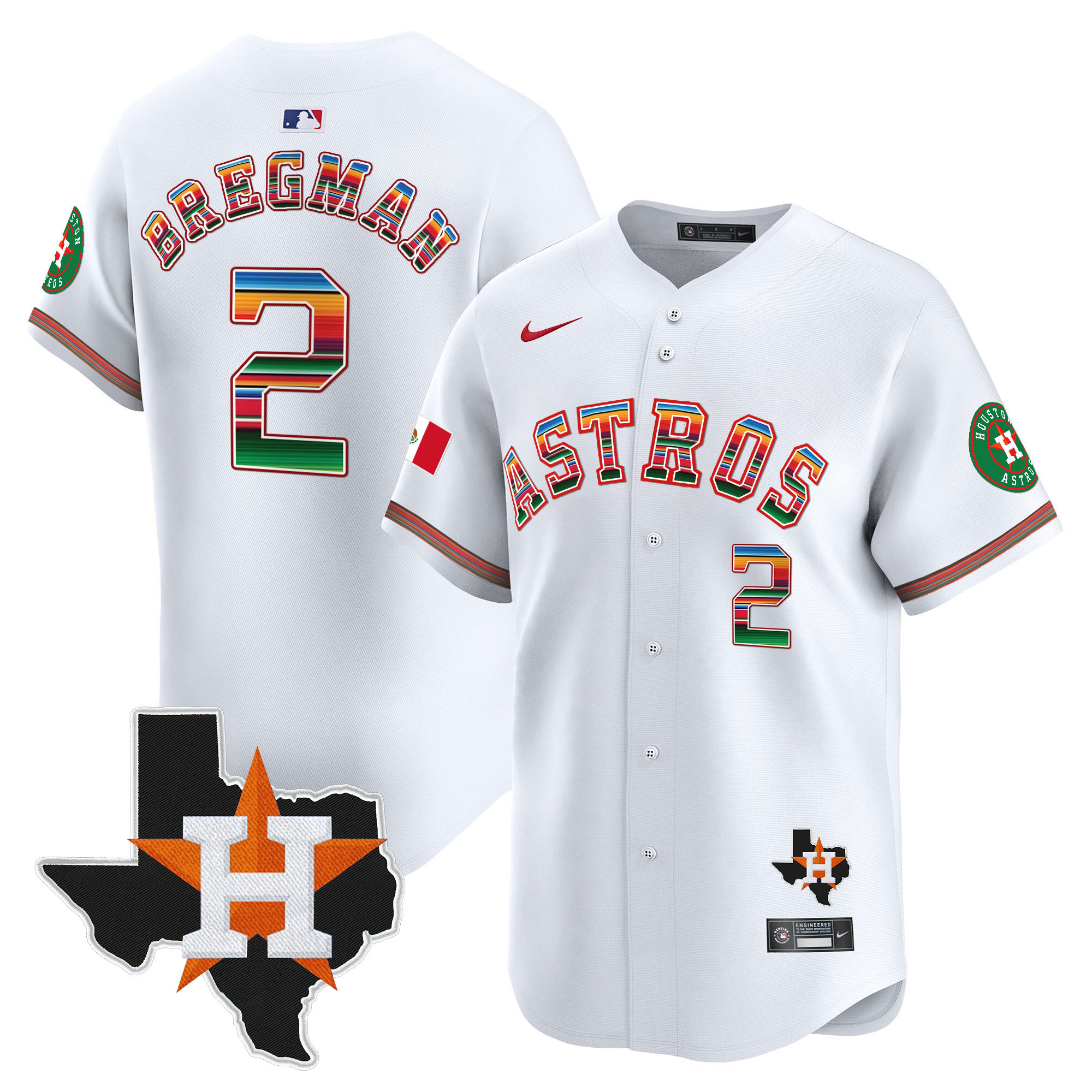 Alex Bregman Men's Houston Astros Mexico Texas Patch Vapor Premier Limited White Jersey - All Stitched