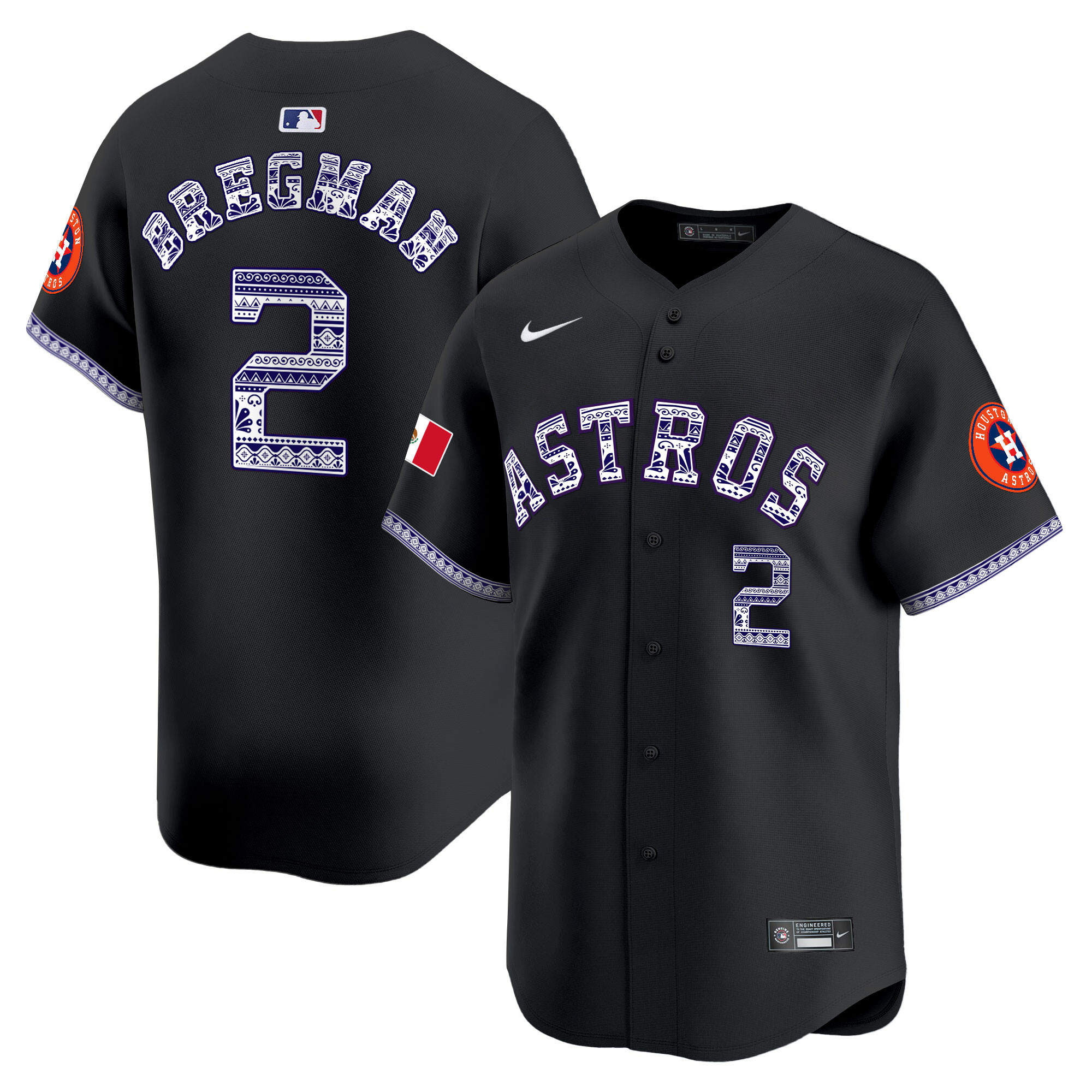 Alex Bregman Men's Houston Astros Mexico Vapor Premier Limited V2 Black Jersey - All Stitched