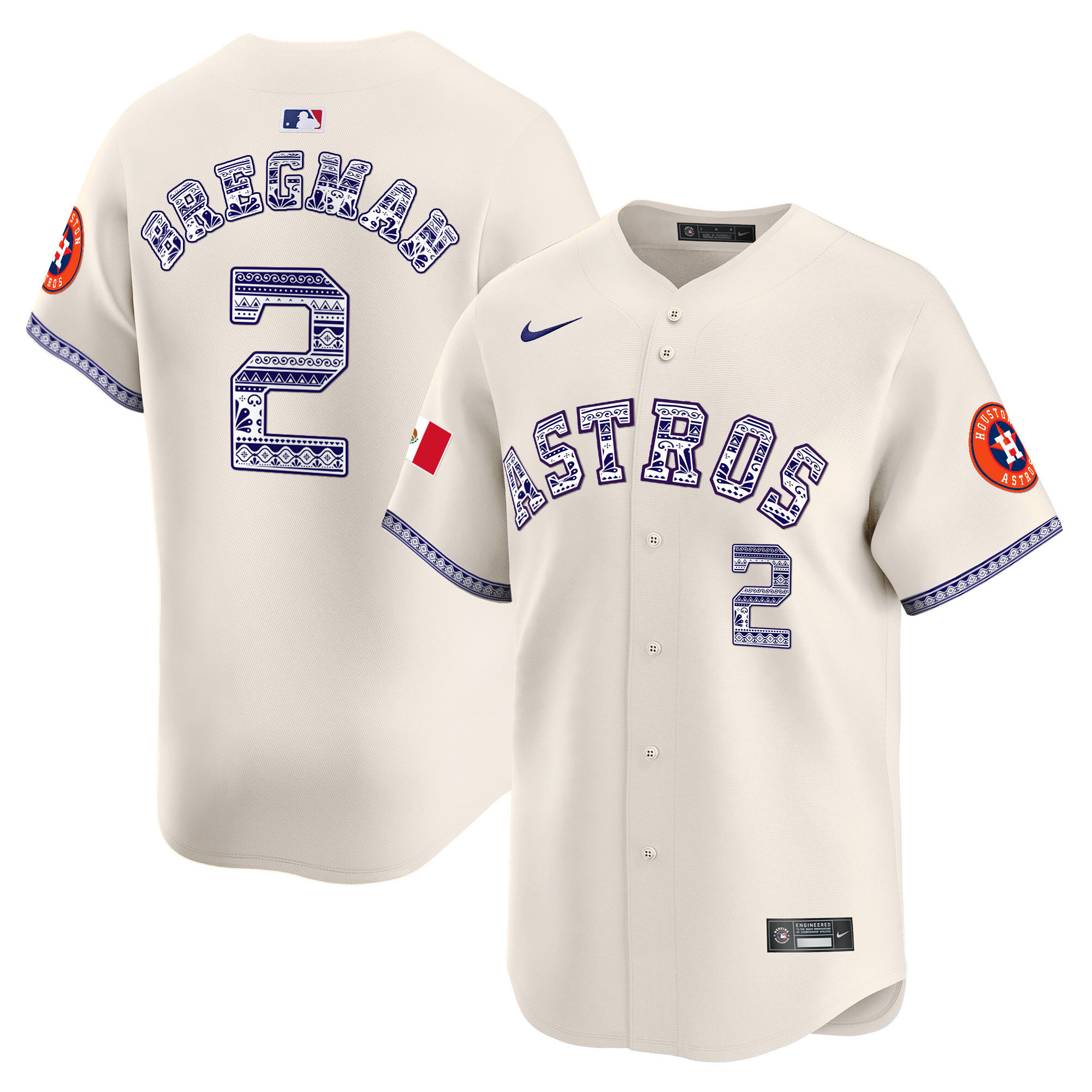 Alex Bregman Men's Houston Astros Mexico Vapor Premier Limited V2 Cream Jersey - All Stitched