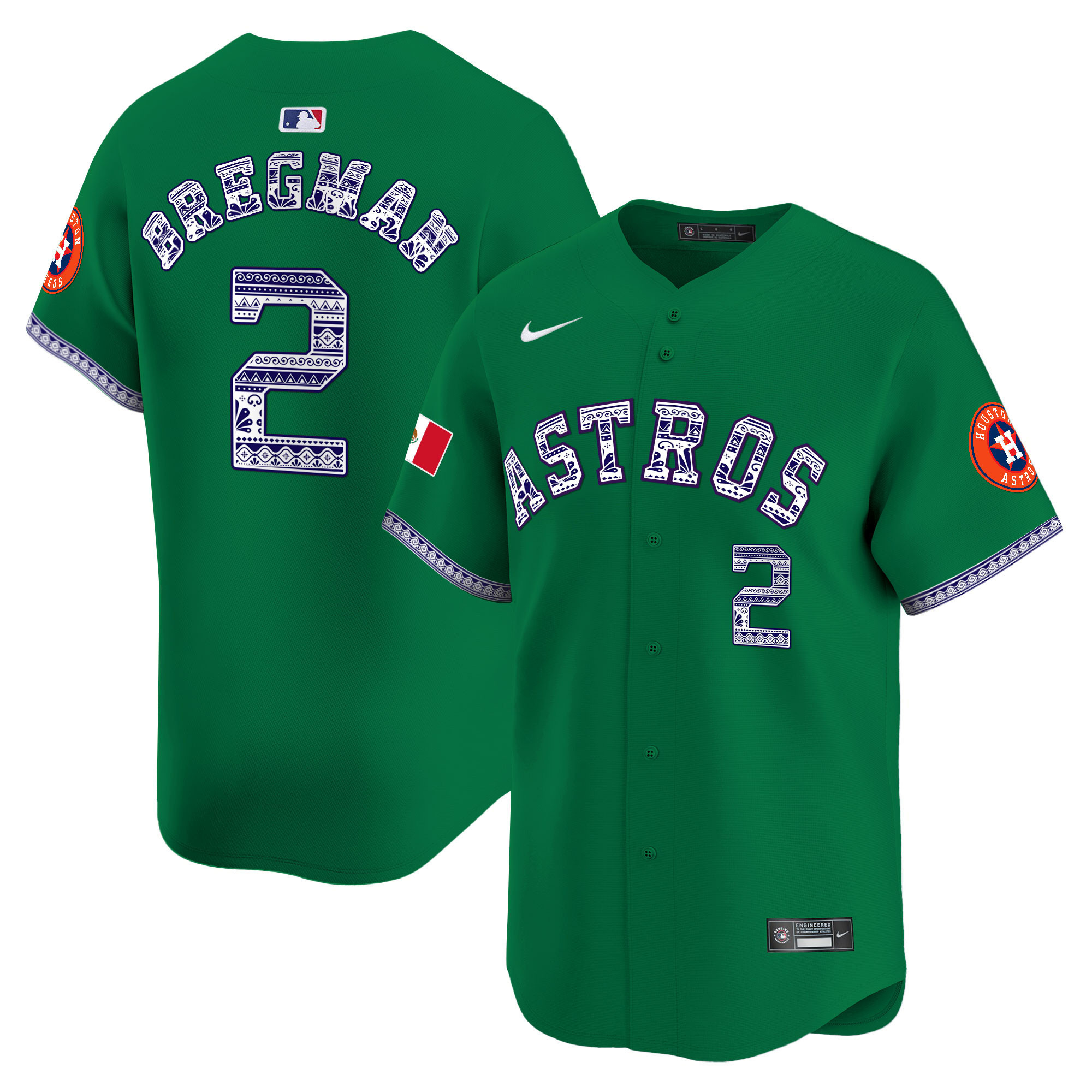 Alex Bregman Men's Houston Astros Mexico Vapor Premier Limited V2 Green Jersey - All Stitched