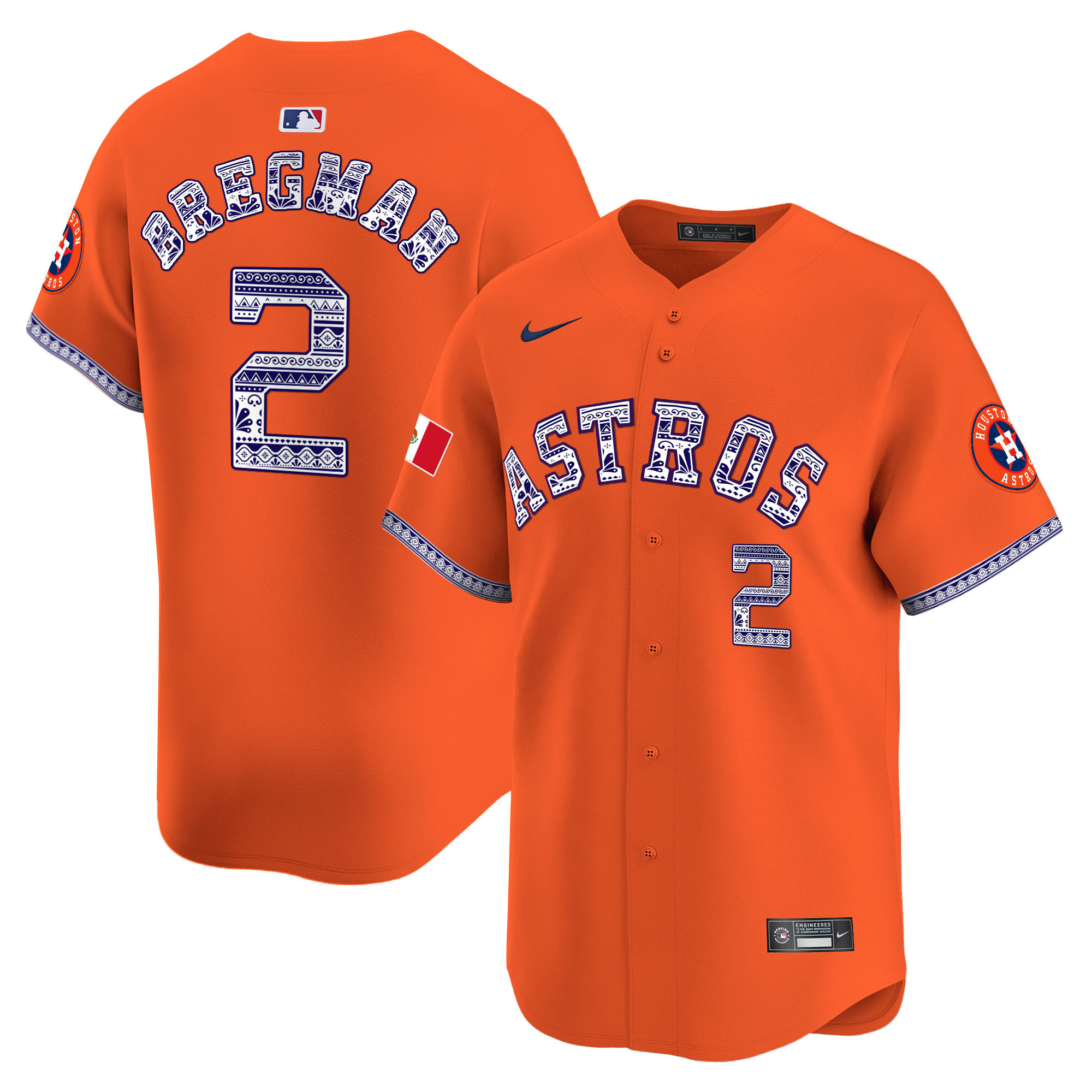 Alex Bregman Men's Houston Astros Mexico Vapor Premier Limited V2 Orange Jersey - All Stitched