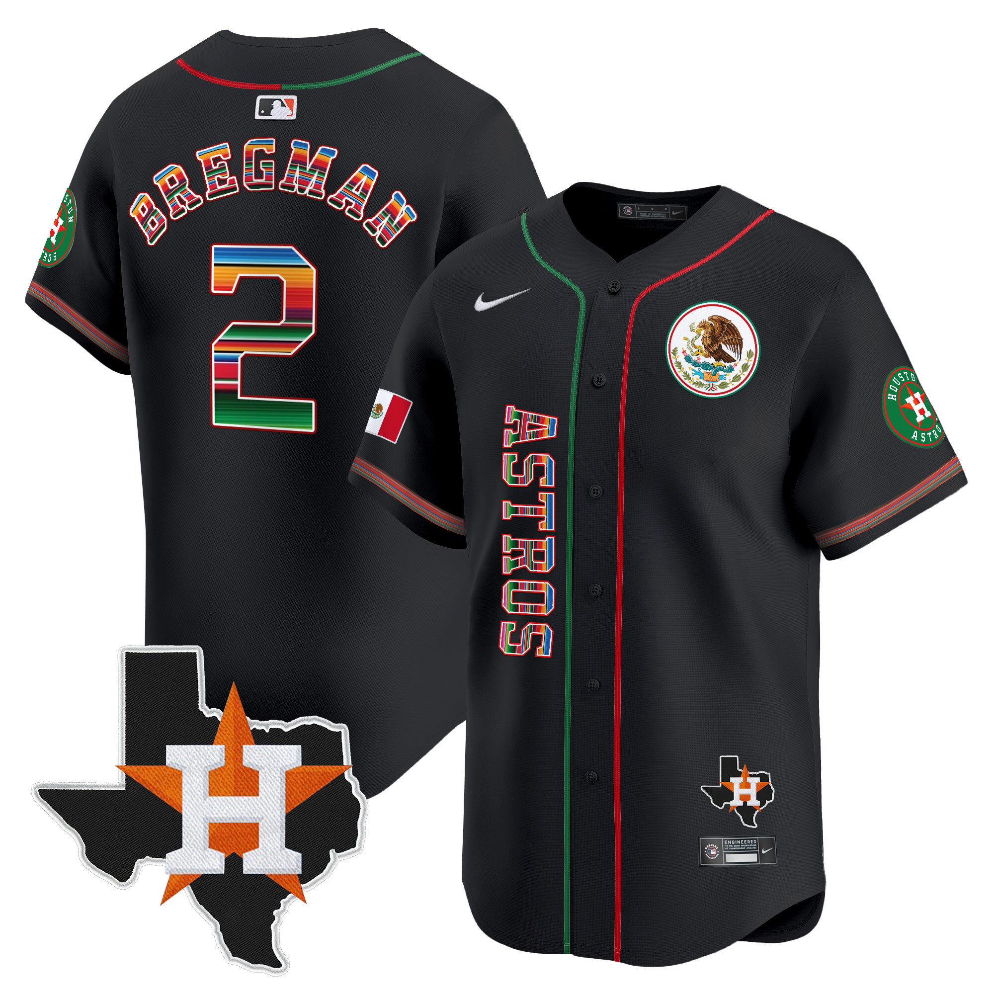 Alex Bregman Men's Houston Astros Mexico Vapor Premier Limited V4 Black Jersey - All Stitched