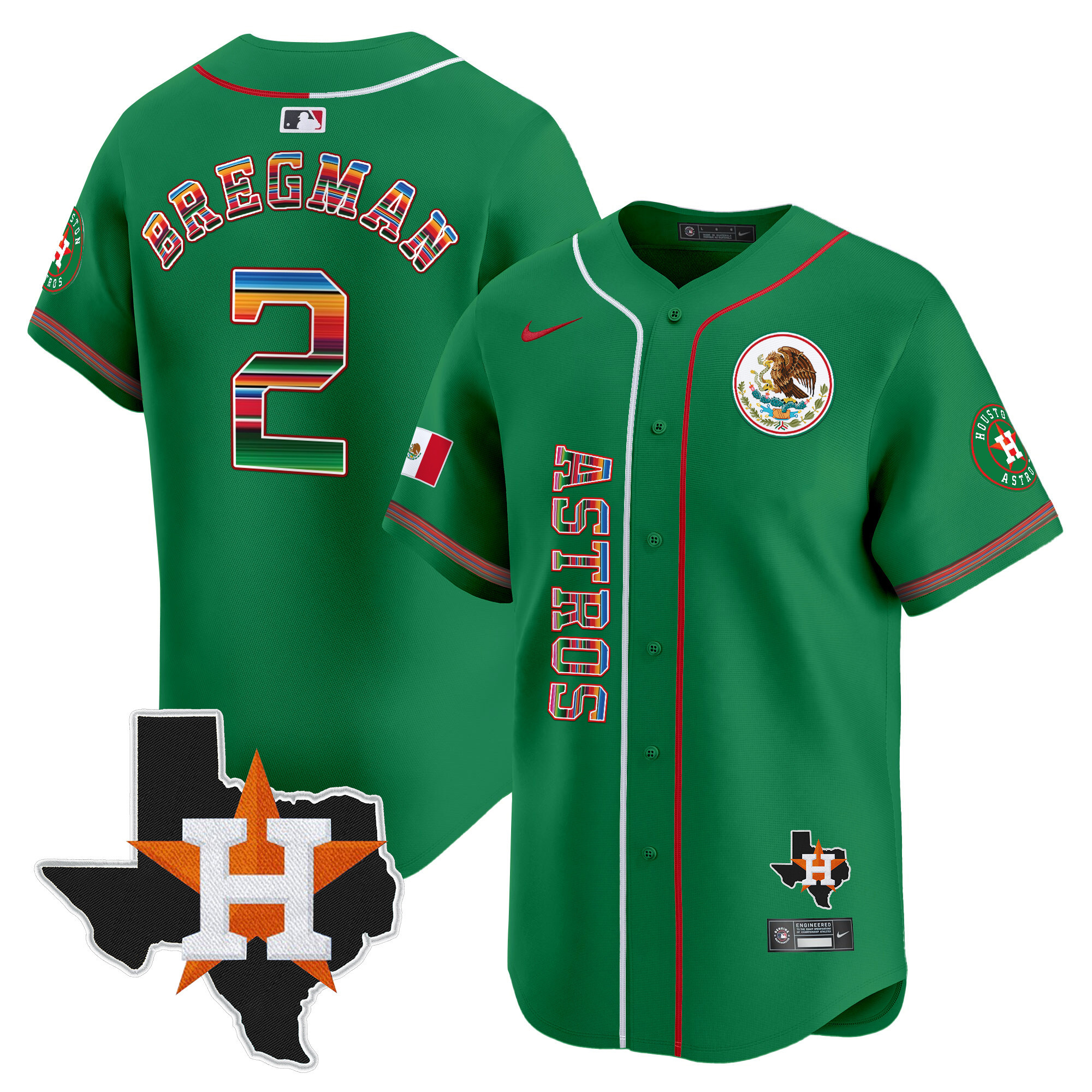 Alex Bregman Men's Houston Astros Mexico Vapor Premier Limited V4 Green Jersey - All Stitched