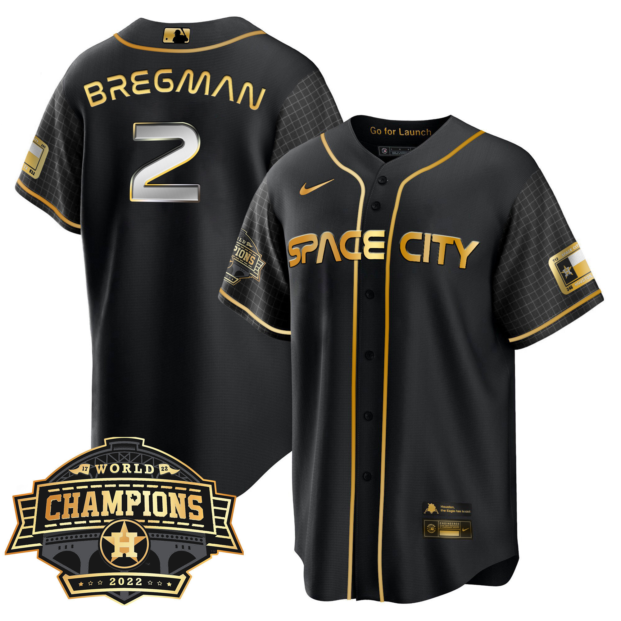 Alex Bregman Men's Houston Astros Space City World Series Champions Patch Limited Cool Black Jersey