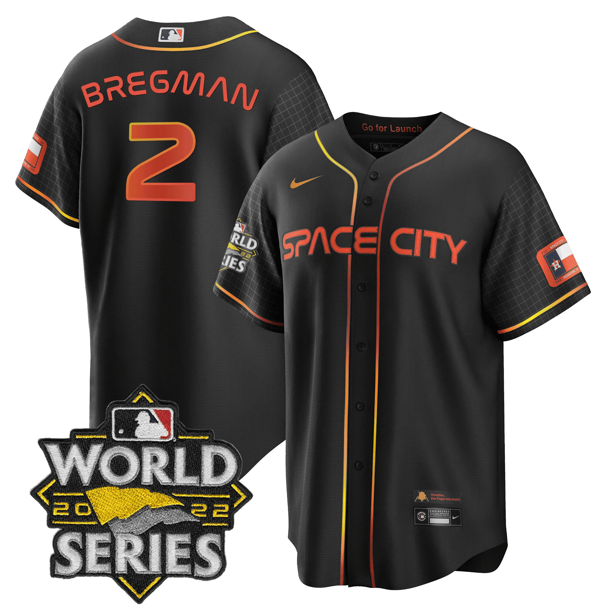 Alex Bregman Men's Houston Astros Space City Black & White Cool Black Jersey - All Stitched