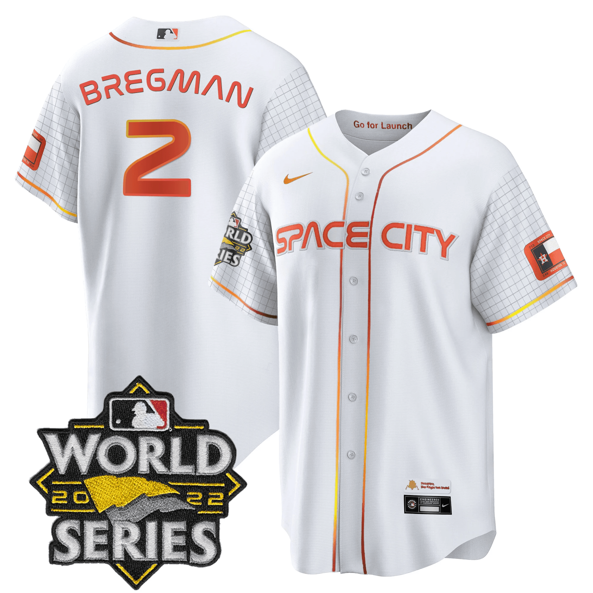 Alex Bregman Men's Houston Astros Space City Black & White Cool White Jersey - All Stitched