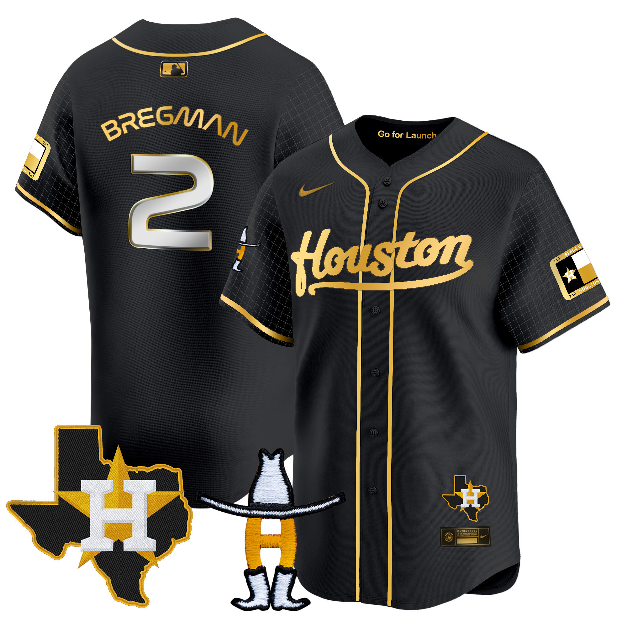 Alex Bregman Men's Houston Astros Space City Houston Rodeo Patch Vapor Premier Limited Black Gold Jersey - All Stitched