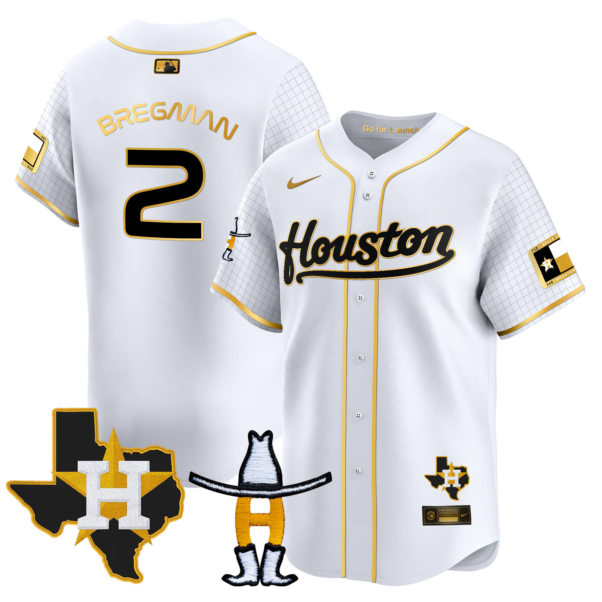 Alex Bregman Men's Houston Astros Space City Houston Rodeo Patch Vapor Premier Limited White Gold Jersey - All Stitched