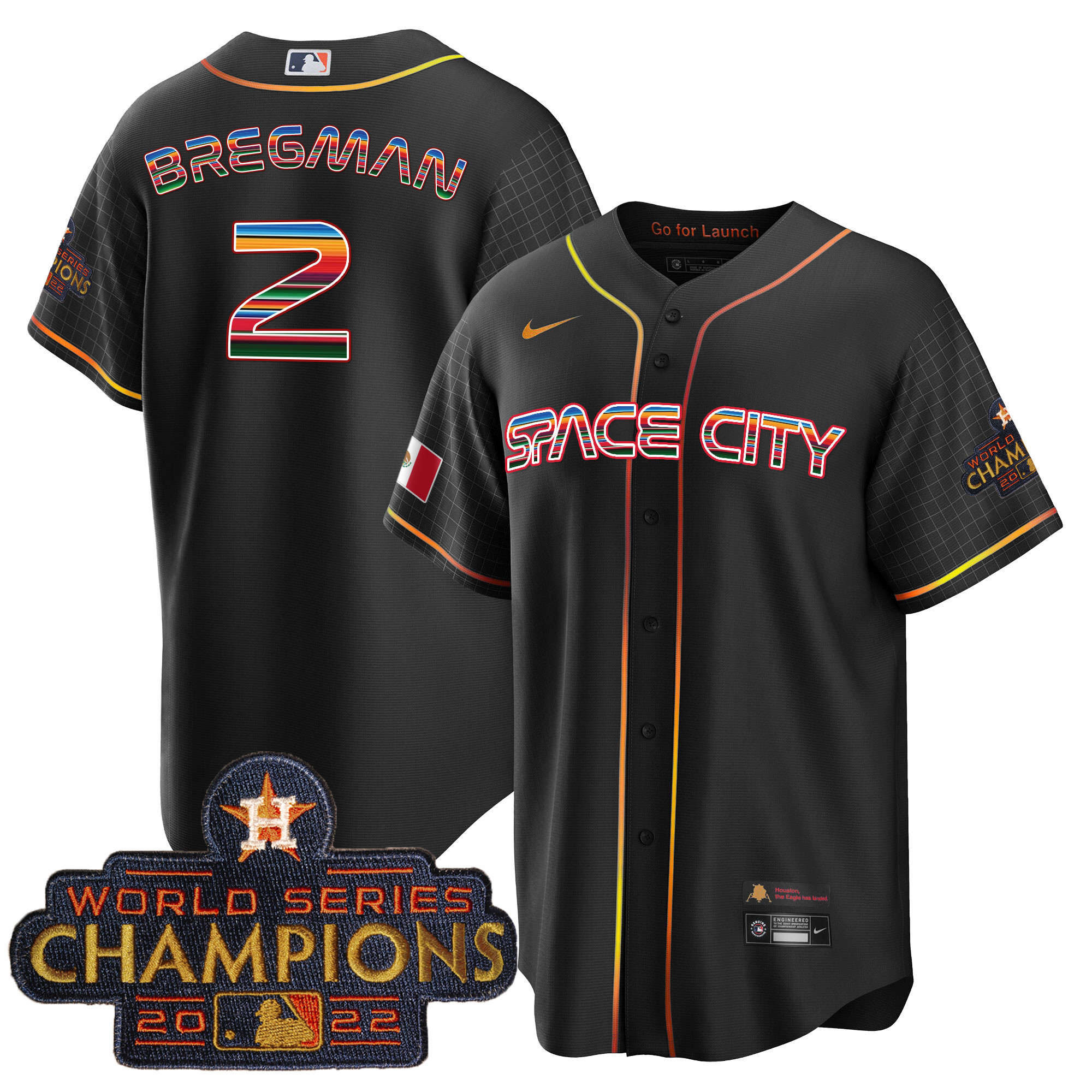 Alex Bregman Men's Houston Astros Space City Mexico Cool Base Black Jersey - All Stitched