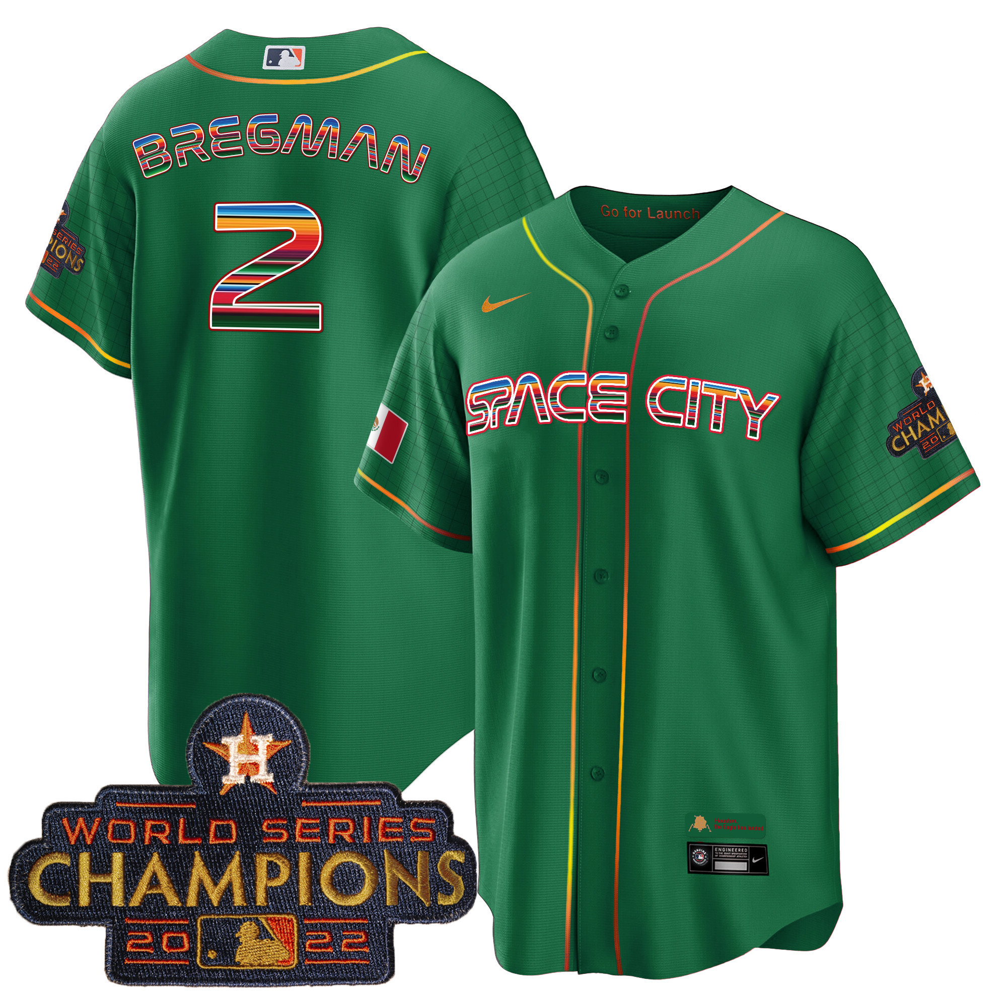 Alex Bregman Men's Houston Astros Space City Mexico Cool Base Green Jersey - All Stitched