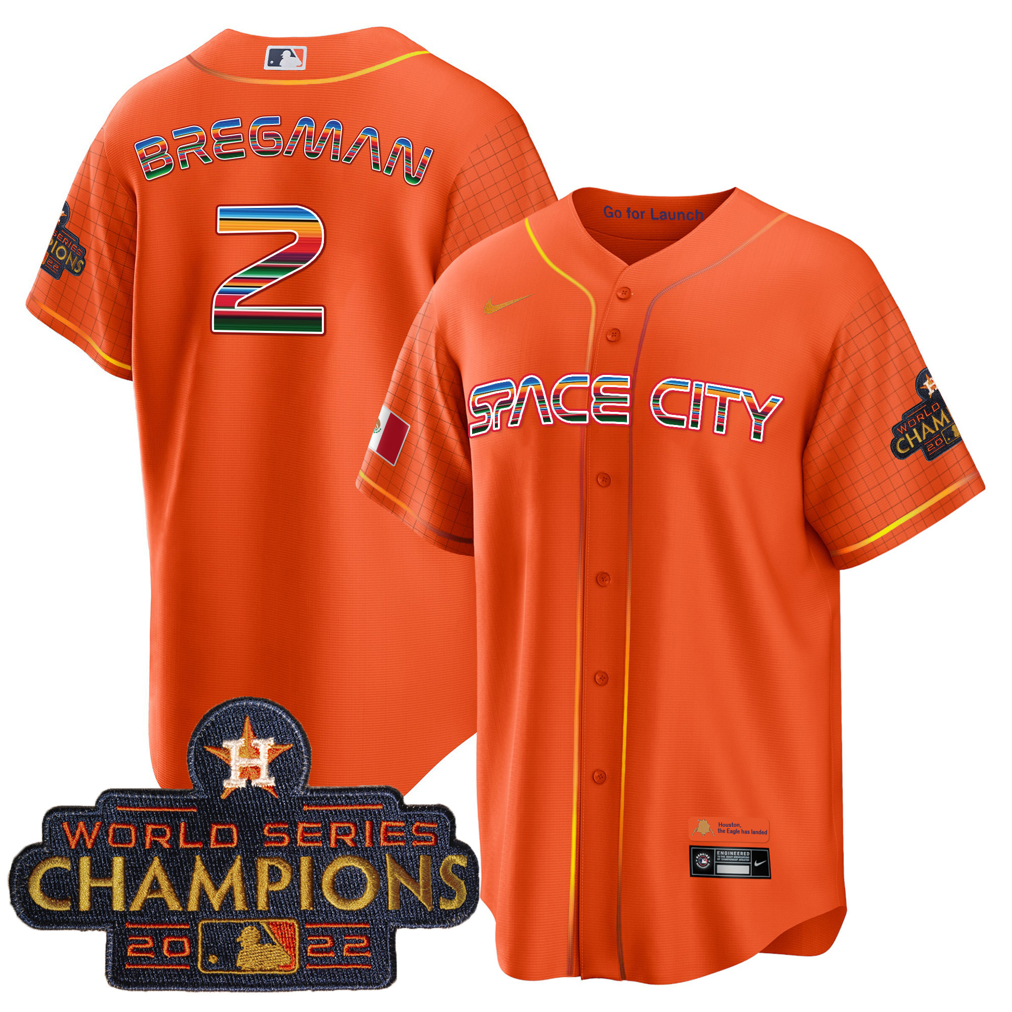 Alex Bregman Men's Houston Astros Space City Mexico Cool Base Orange Jersey - All Stitched