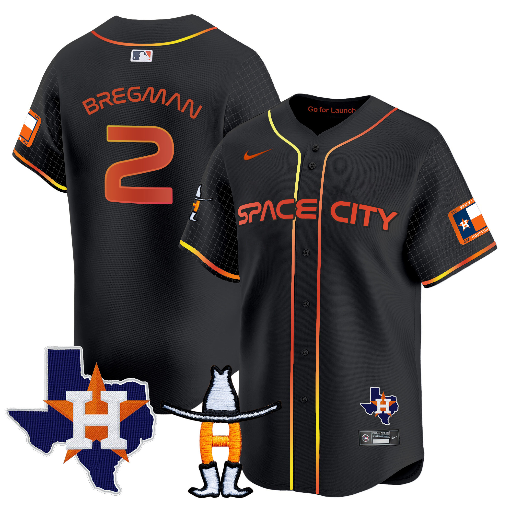 Alex Bregman Men's Houston Astros Space City Texas Patch Vapor Premier Limited Black Jersey - All Stitched